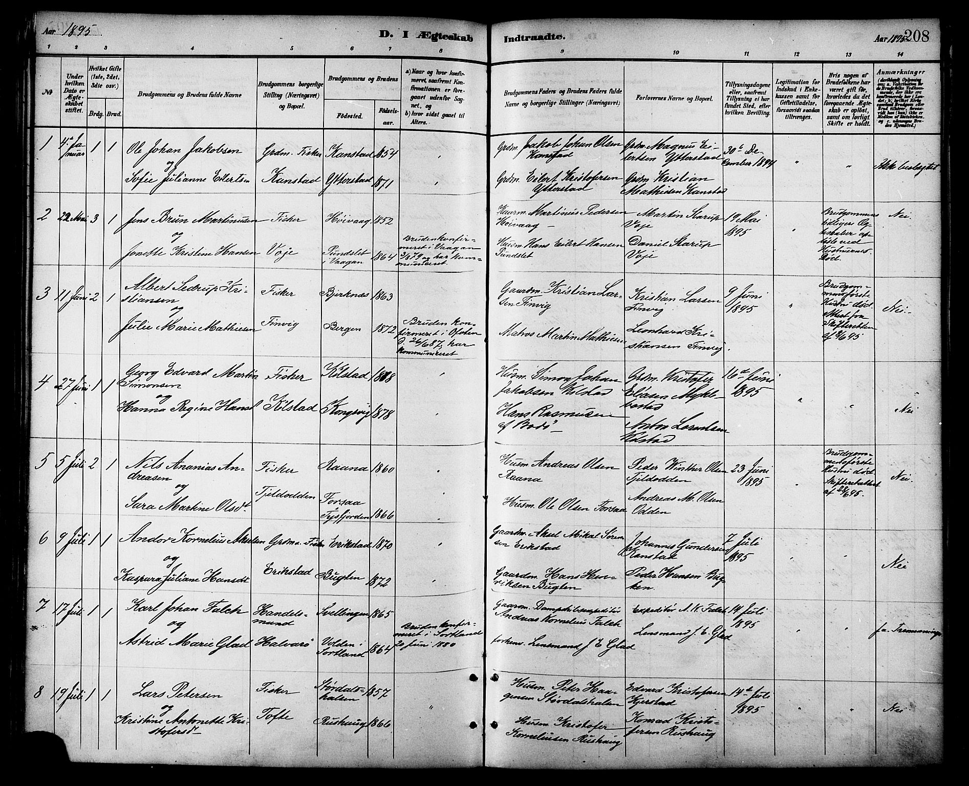Ministerialprotokoller, klokkerbøker og fødselsregistre - Nordland, SAT/A-1459/872/L1035: Parish register (official) no. 872A10, 1884-1896, p. 208