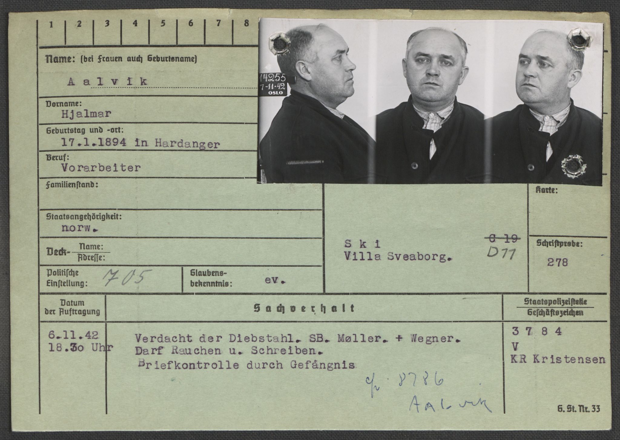 Befehlshaber der Sicherheitspolizei und des SD, AV/RA-RAFA-5969/E/Ea/Eaa/L0010: Register over norske fanger i Møllergata 19: Sø-Å, 1940-1945, p. 1406