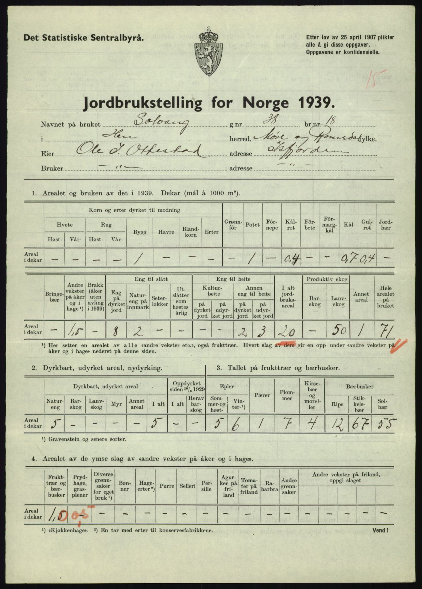 Statistisk sentralbyrå, Næringsøkonomiske emner, Jordbruk, skogbruk, jakt, fiske og fangst, AV/RA-S-2234/G/Gb/L0251: Møre og Romsdal: Voll, Eid, Grytten og Hen, 1939, p. 1115