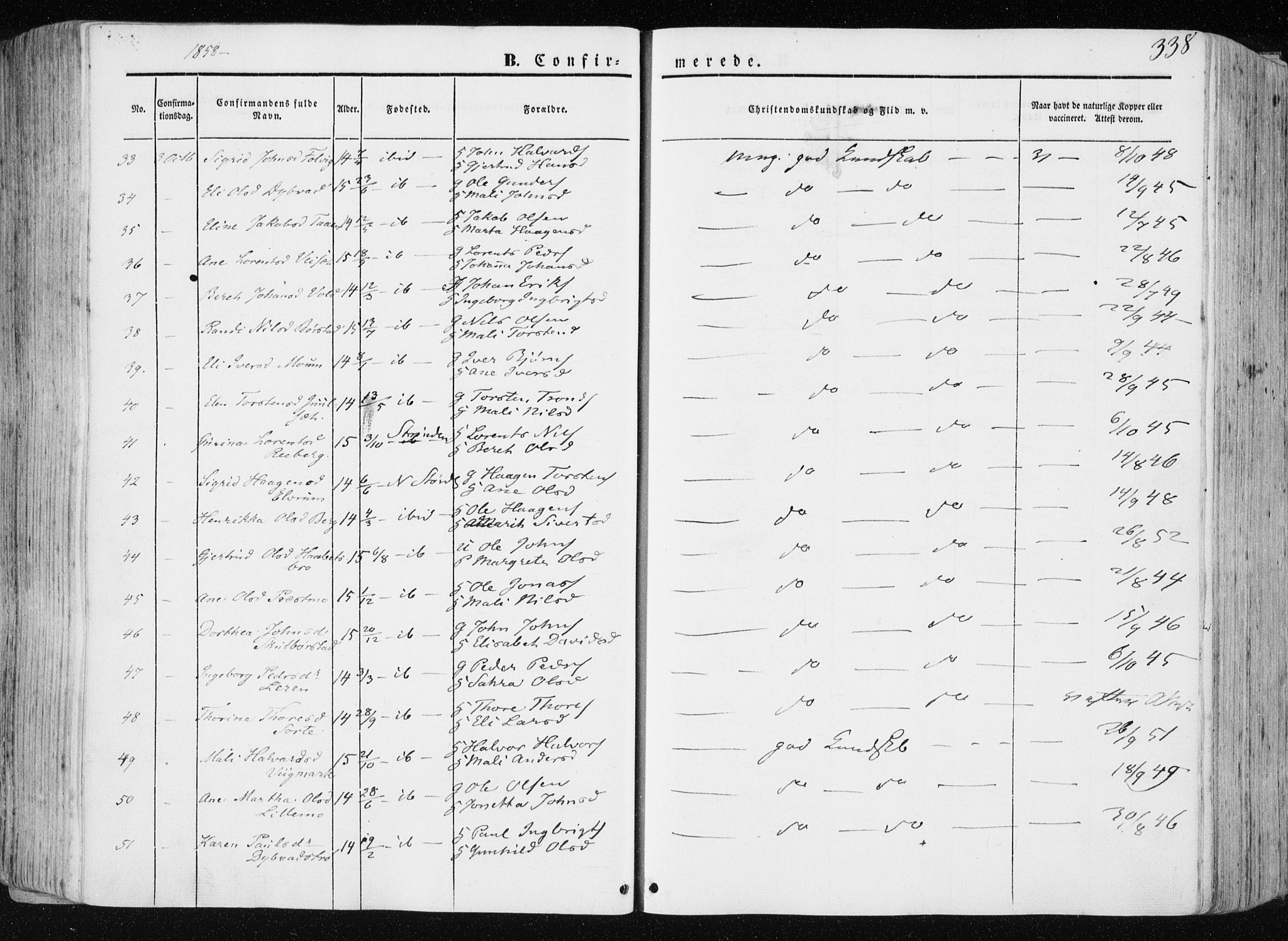 Ministerialprotokoller, klokkerbøker og fødselsregistre - Nord-Trøndelag, SAT/A-1458/709/L0074: Parish register (official) no. 709A14, 1845-1858, p. 338