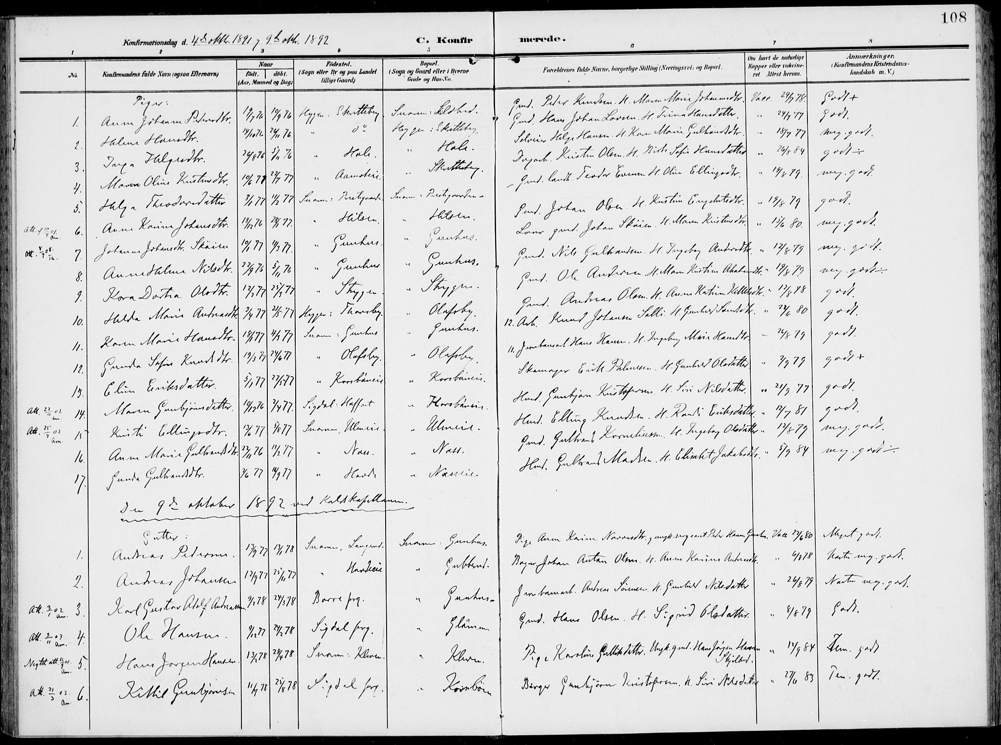 Modum kirkebøker, AV/SAKO-A-234/F/Fa/L0019: Parish register (official) no. 19, 1890-1914, p. 108