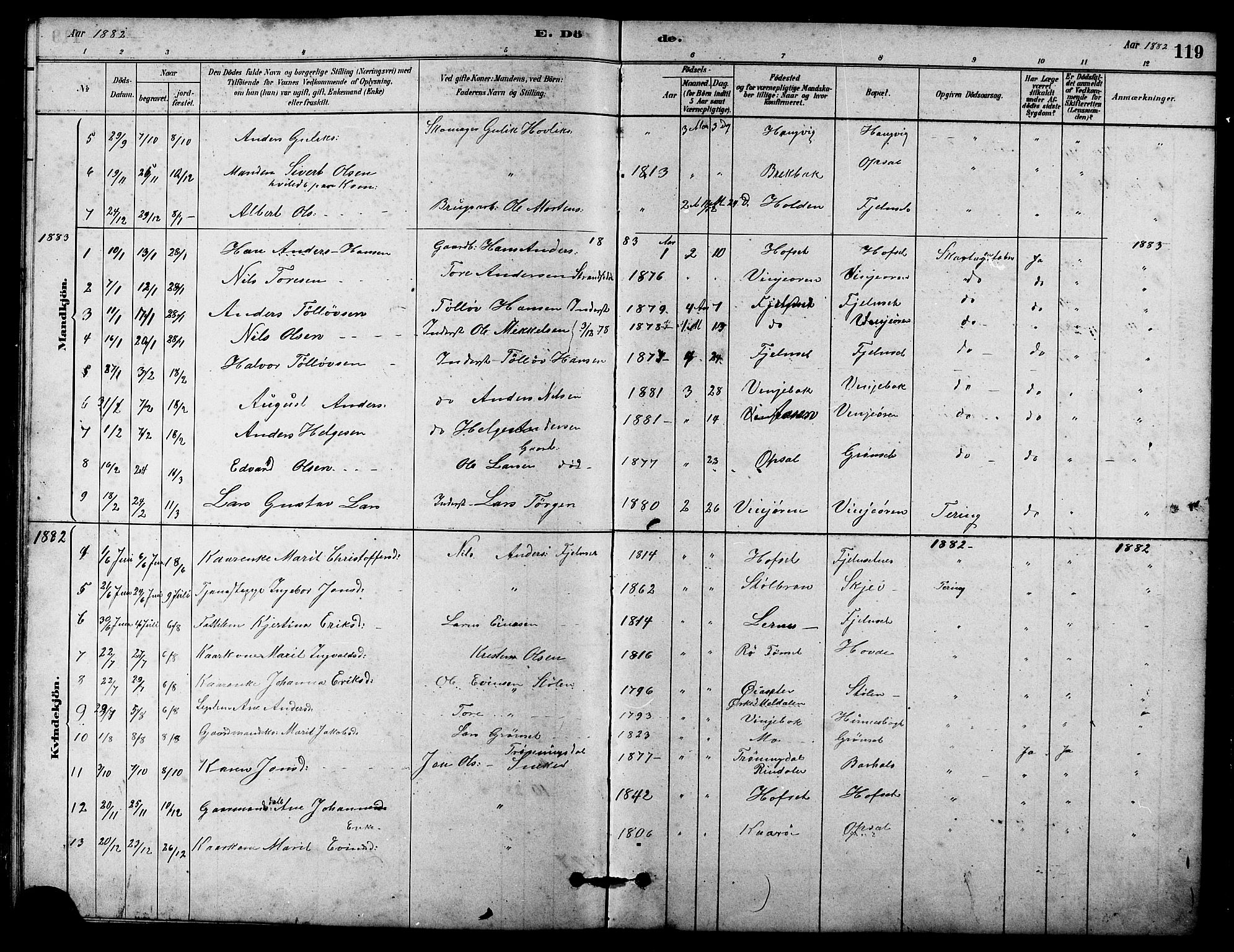 Ministerialprotokoller, klokkerbøker og fødselsregistre - Sør-Trøndelag, SAT/A-1456/631/L0514: Parish register (copy) no. 631C02, 1879-1912, p. 119