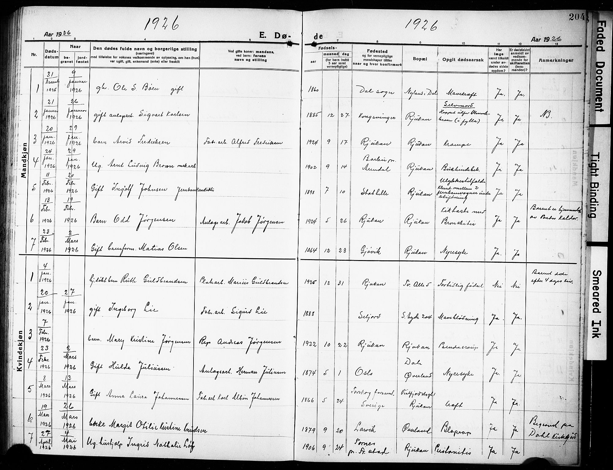 Rjukan kirkebøker, SAKO/A-294/G/Ga/L0003: Parish register (copy) no. 3, 1920-1928, p. 204