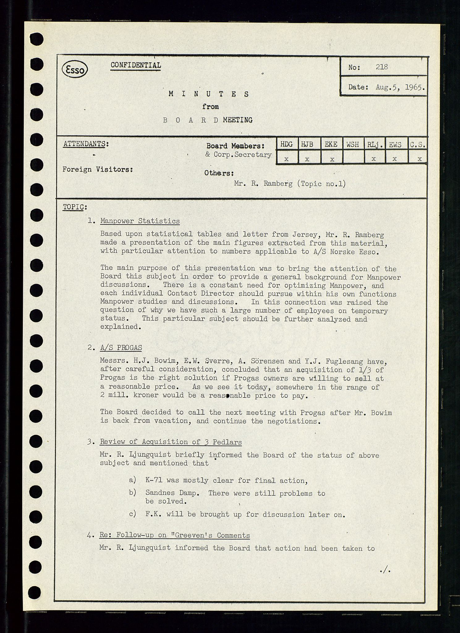 Pa 0982 - Esso Norge A/S, AV/SAST-A-100448/A/Aa/L0002/0001: Den administrerende direksjon Board minutes (styrereferater) / Den administrerende direksjon Board minutes (styrereferater), 1965, p. 73