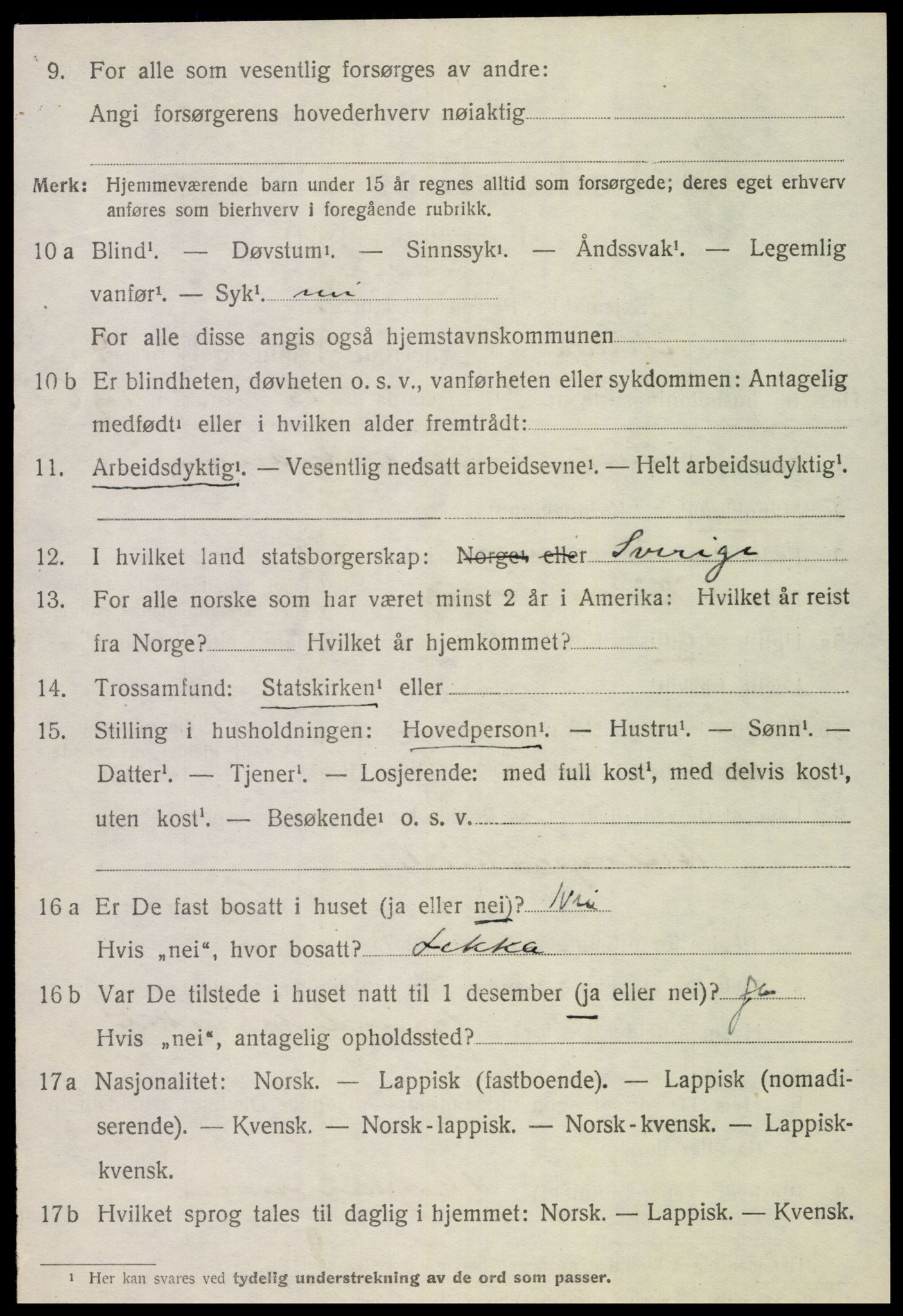 SAT, 1920 census for Klinga, 1920, p. 2406