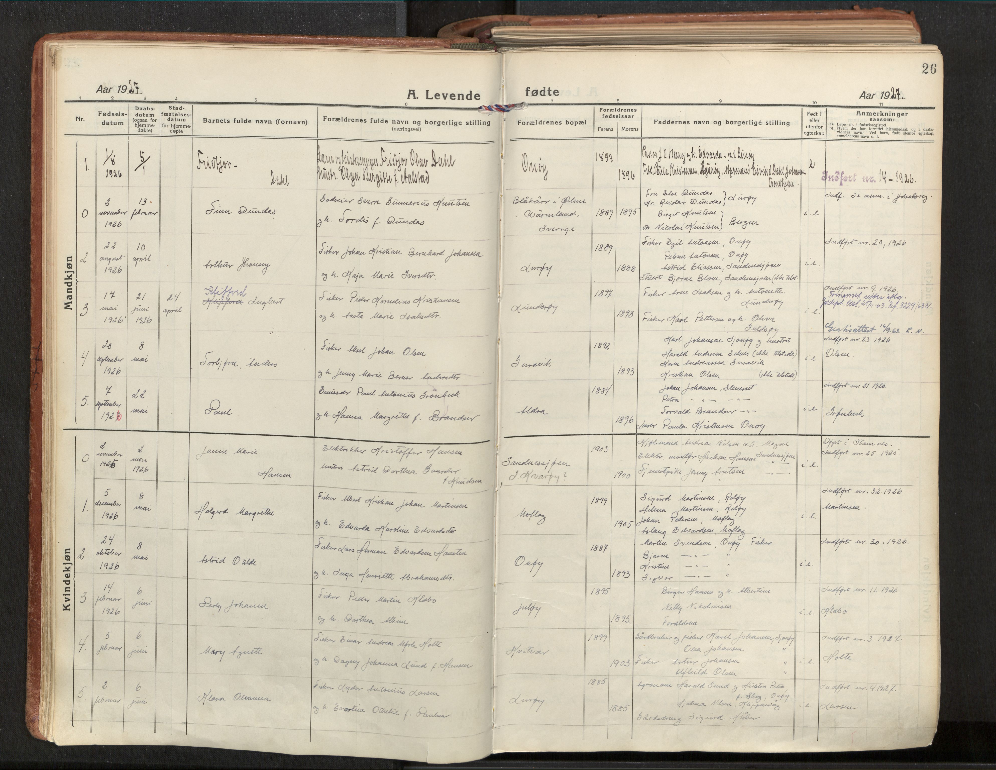 Ministerialprotokoller, klokkerbøker og fødselsregistre - Nordland, SAT/A-1459/839/L0570: Parish register (official) no. 839A07, 1923-1942, p. 26