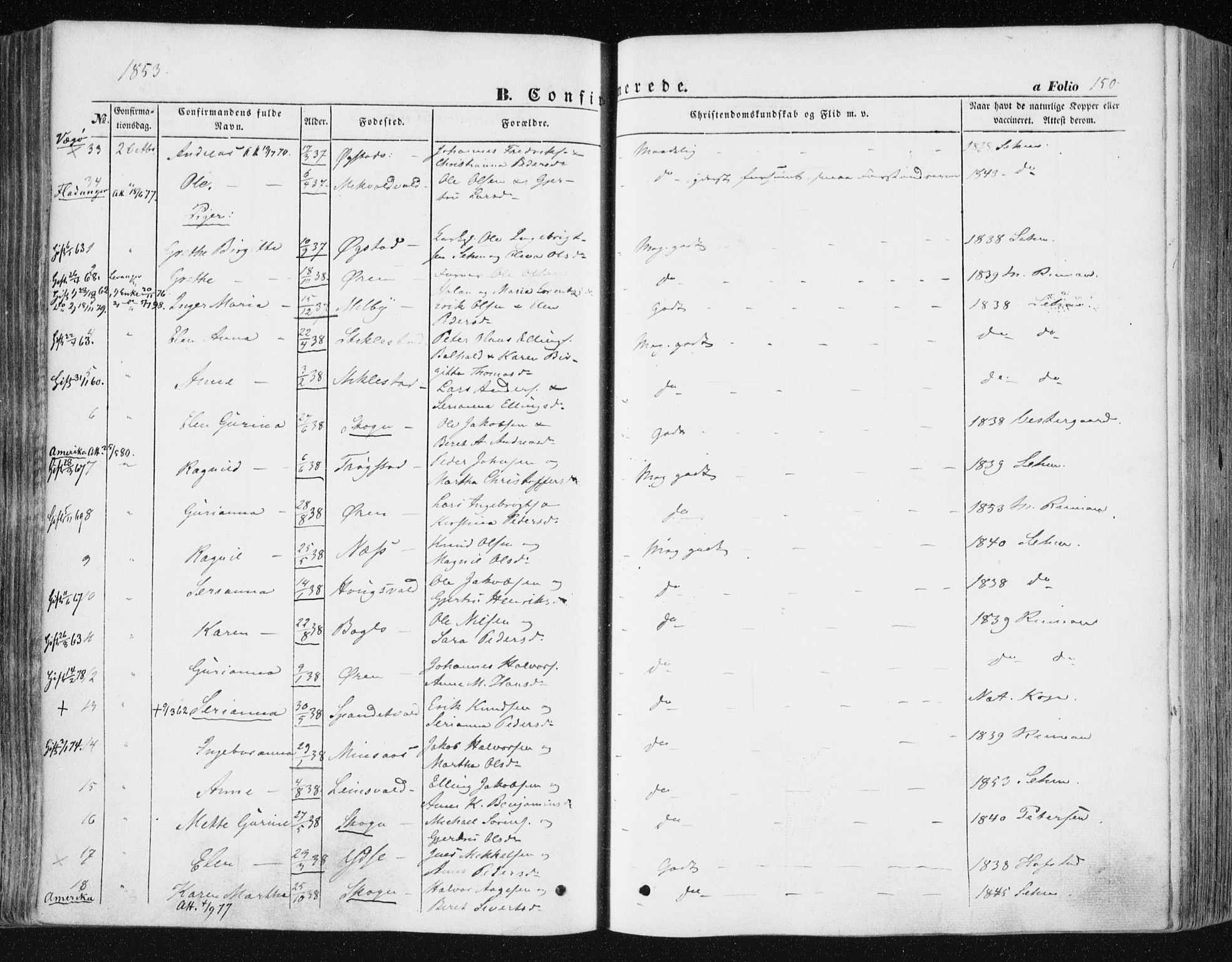 Ministerialprotokoller, klokkerbøker og fødselsregistre - Nord-Trøndelag, AV/SAT-A-1458/723/L0240: Parish register (official) no. 723A09, 1852-1860, p. 150