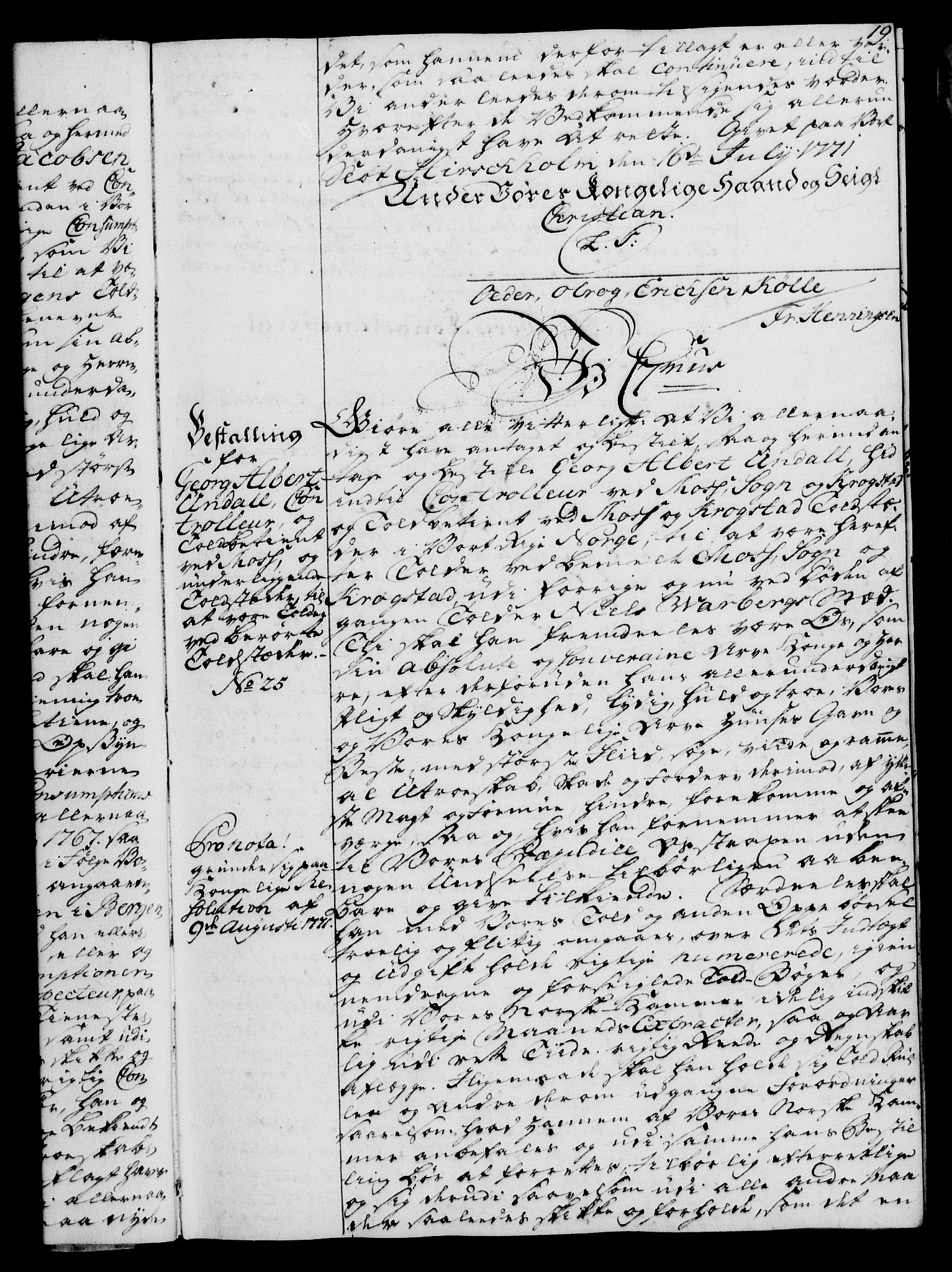 Rentekammeret, Kammerkanselliet, RA/EA-3111/G/Gg/Gge/L0005: Norsk bestallingsprotokoll med register (merket RK 53.29), 1771-1773, p. 19