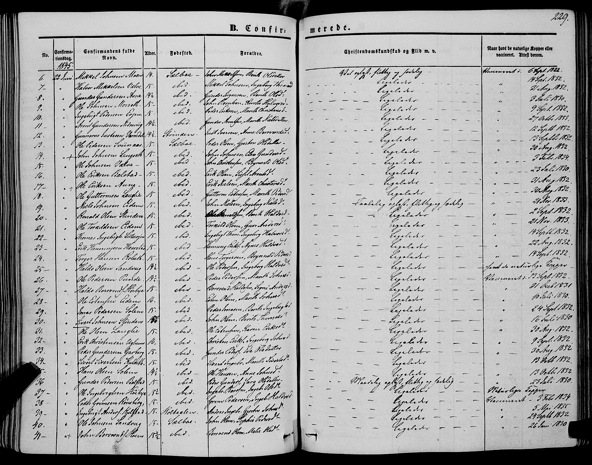 Ministerialprotokoller, klokkerbøker og fødselsregistre - Sør-Trøndelag, SAT/A-1456/695/L1145: Parish register (official) no. 695A06 /1, 1843-1859, p. 229
