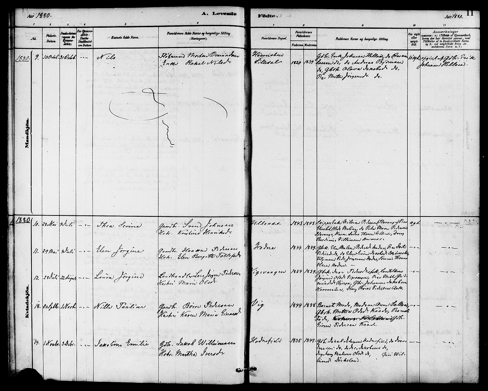 Rennesøy sokneprestkontor, AV/SAST-A -101827/H/Ha/Haa/L0007: Parish register (official) no. A 7, 1878-1884, p. 11