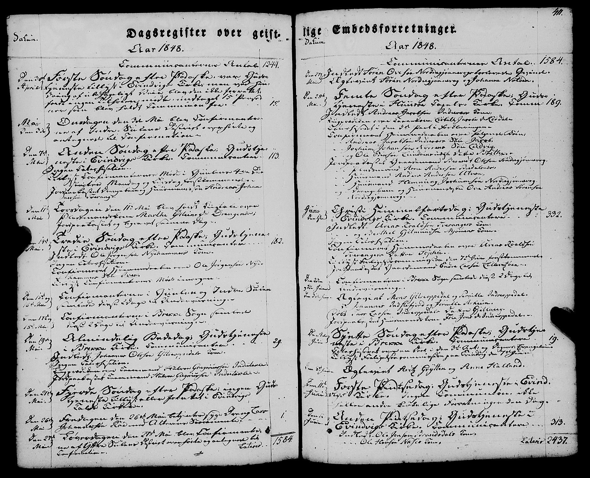 Gulen sokneprestembete, AV/SAB-A-80201/H/Haa/Haaa/L0021: Parish register (official) no. A 21, 1848-1858, p. 411