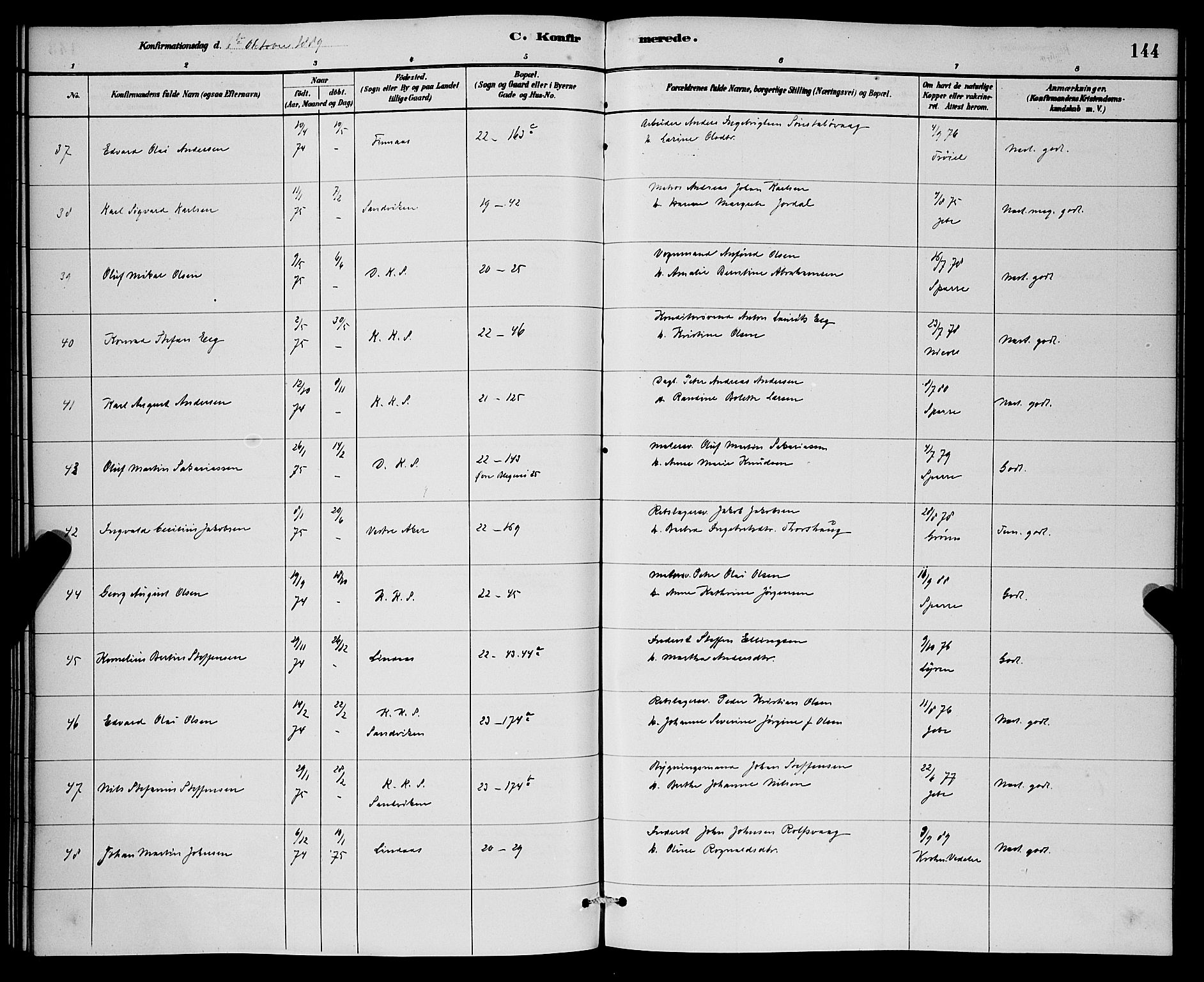 Korskirken sokneprestembete, AV/SAB-A-76101/H/Hab: Parish register (copy) no. C 3, 1880-1892, p. 144