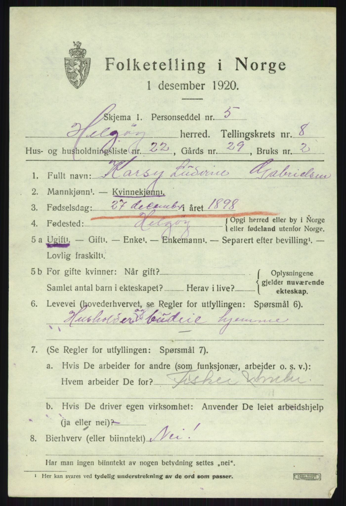 SATØ, 1920 census for Helgøy, 1920, p. 3174