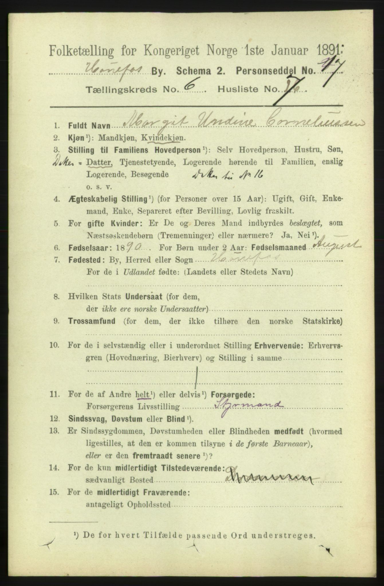 RA, 1891 census for 0601 Hønefoss, 1891, p. 1148