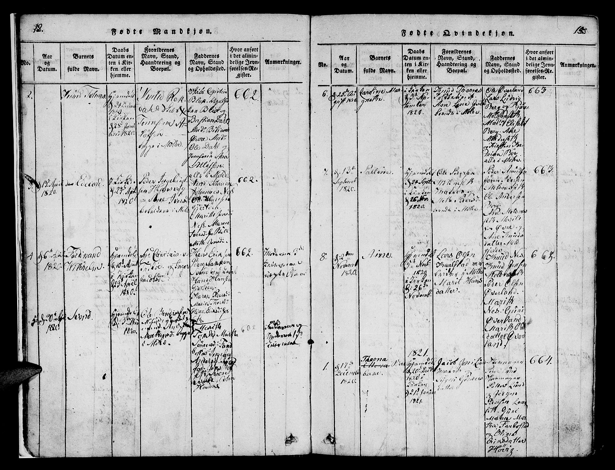 Ministerialprotokoller, klokkerbøker og fødselsregistre - Møre og Romsdal, SAT/A-1454/558/L0700: Parish register (copy) no. 558C01, 1818-1868, p. 12-13