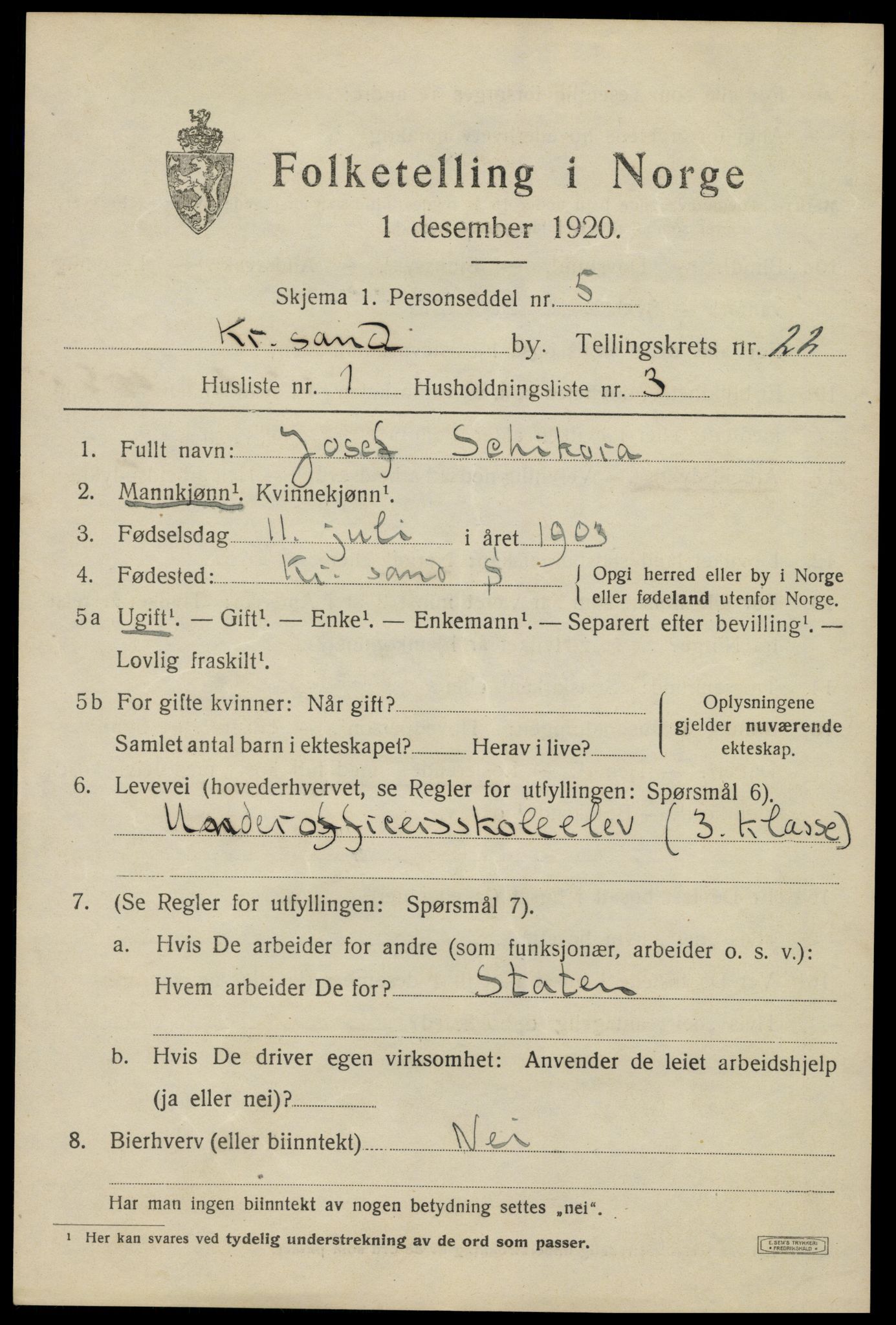 SAK, 1920 census for Kristiansand, 1920, p. 38413