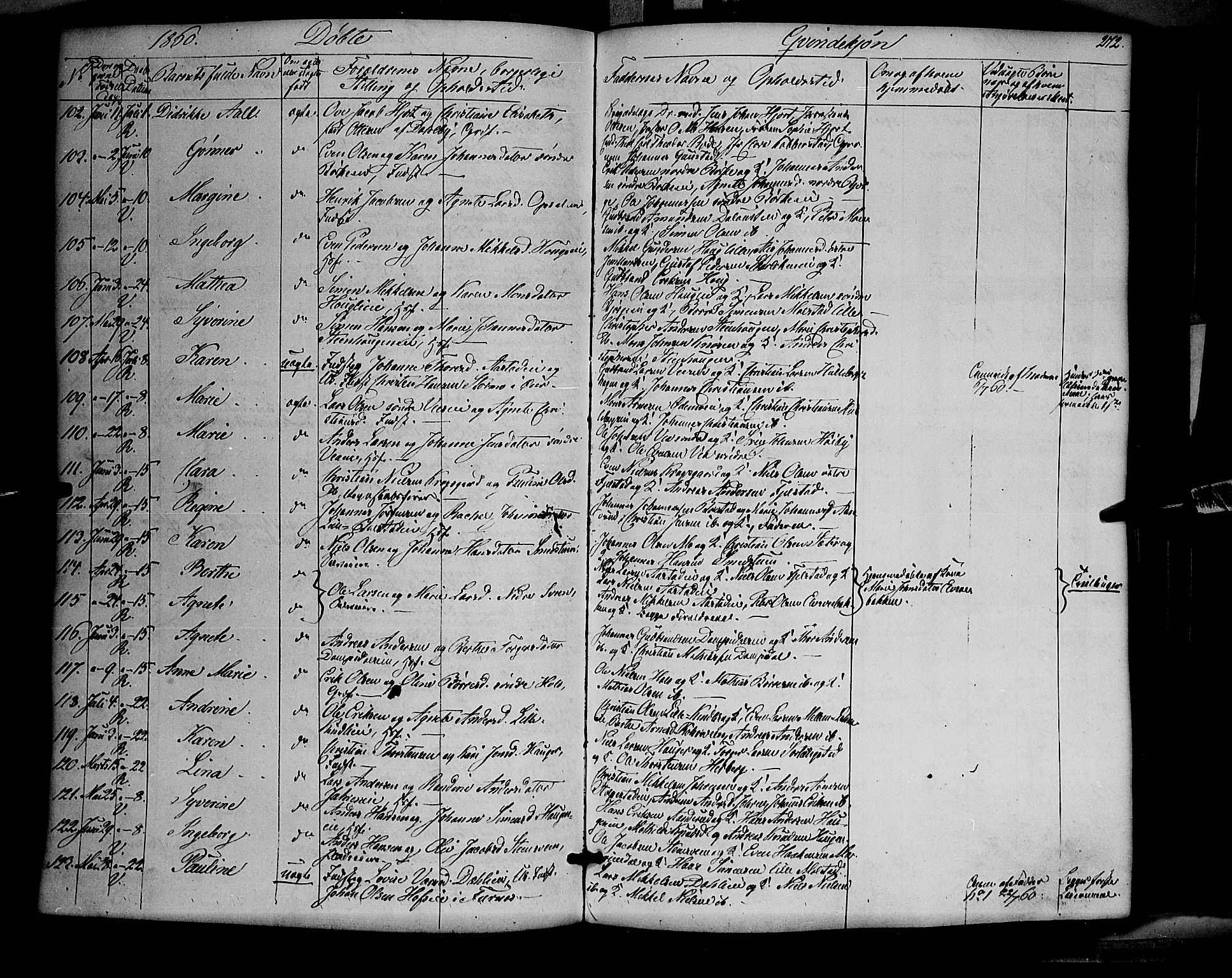 Ringsaker prestekontor, AV/SAH-PREST-014/K/Ka/L0009: Parish register (official) no. 9, 1850-1860, p. 272