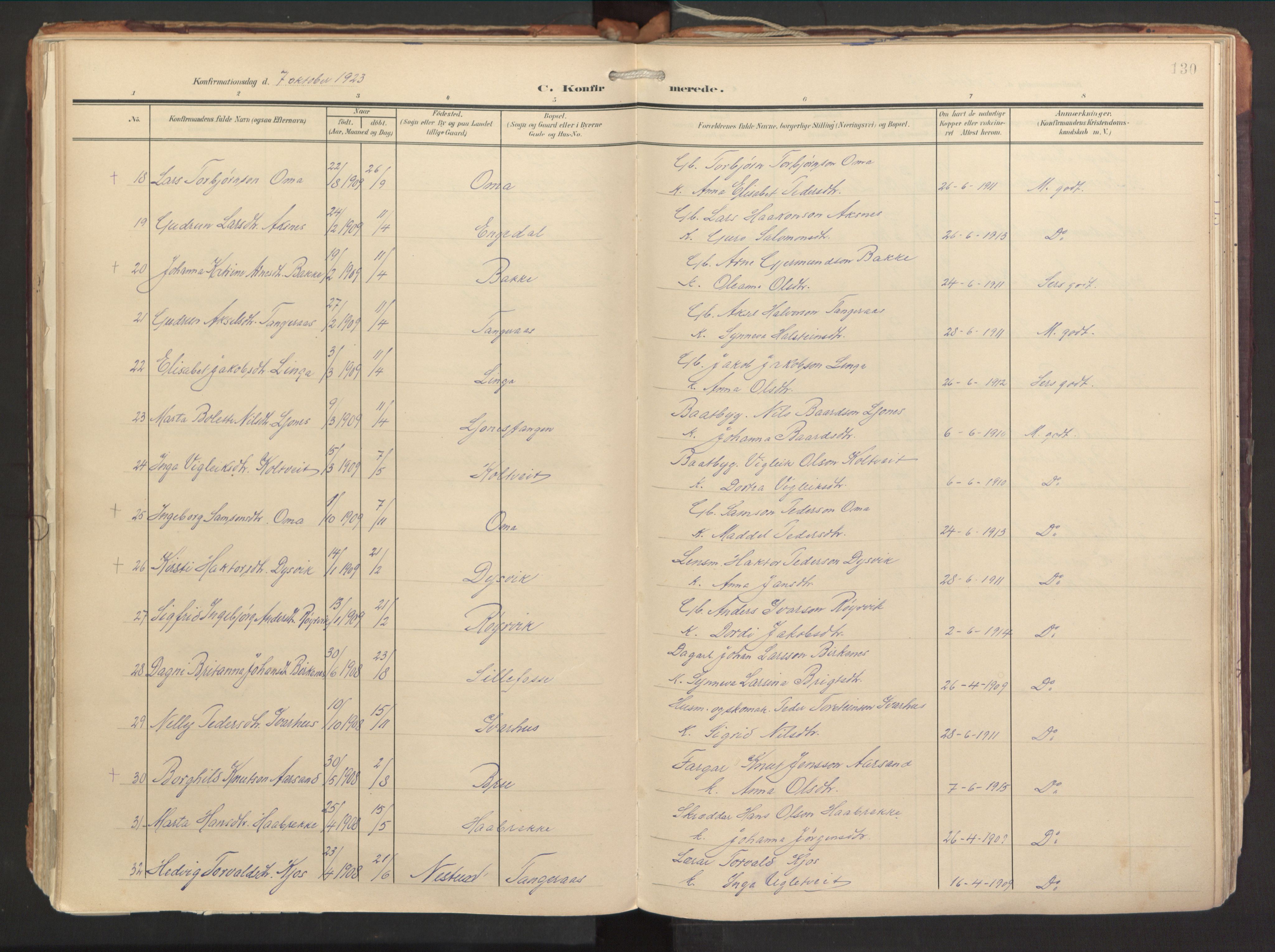 Strandebarm sokneprestembete, SAB/A-78401/H/Haa: Parish register (official) no. B 2, 1909-1941, p. 130