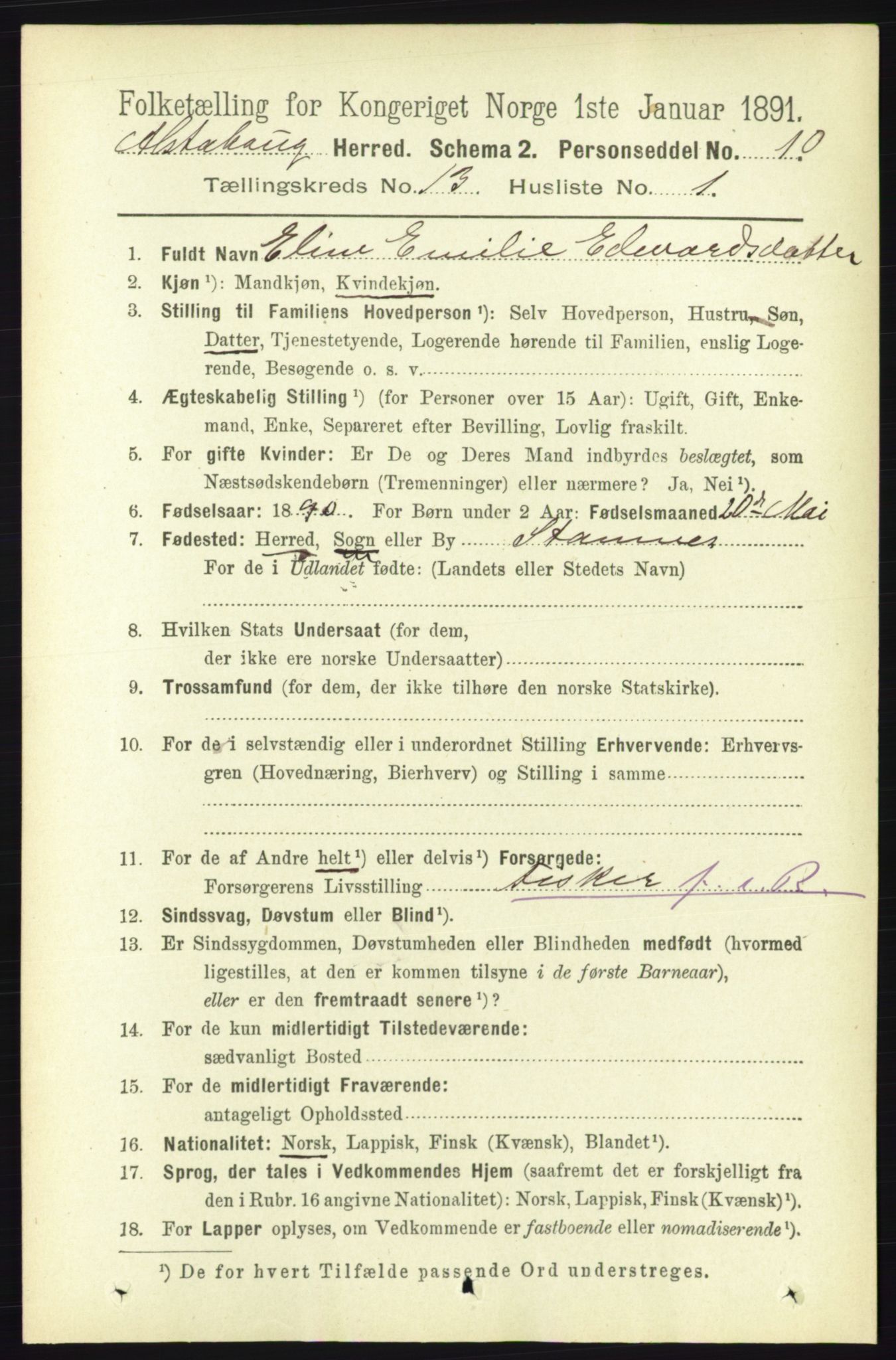 RA, 1891 census for 1820 Alstahaug, 1891, p. 4666