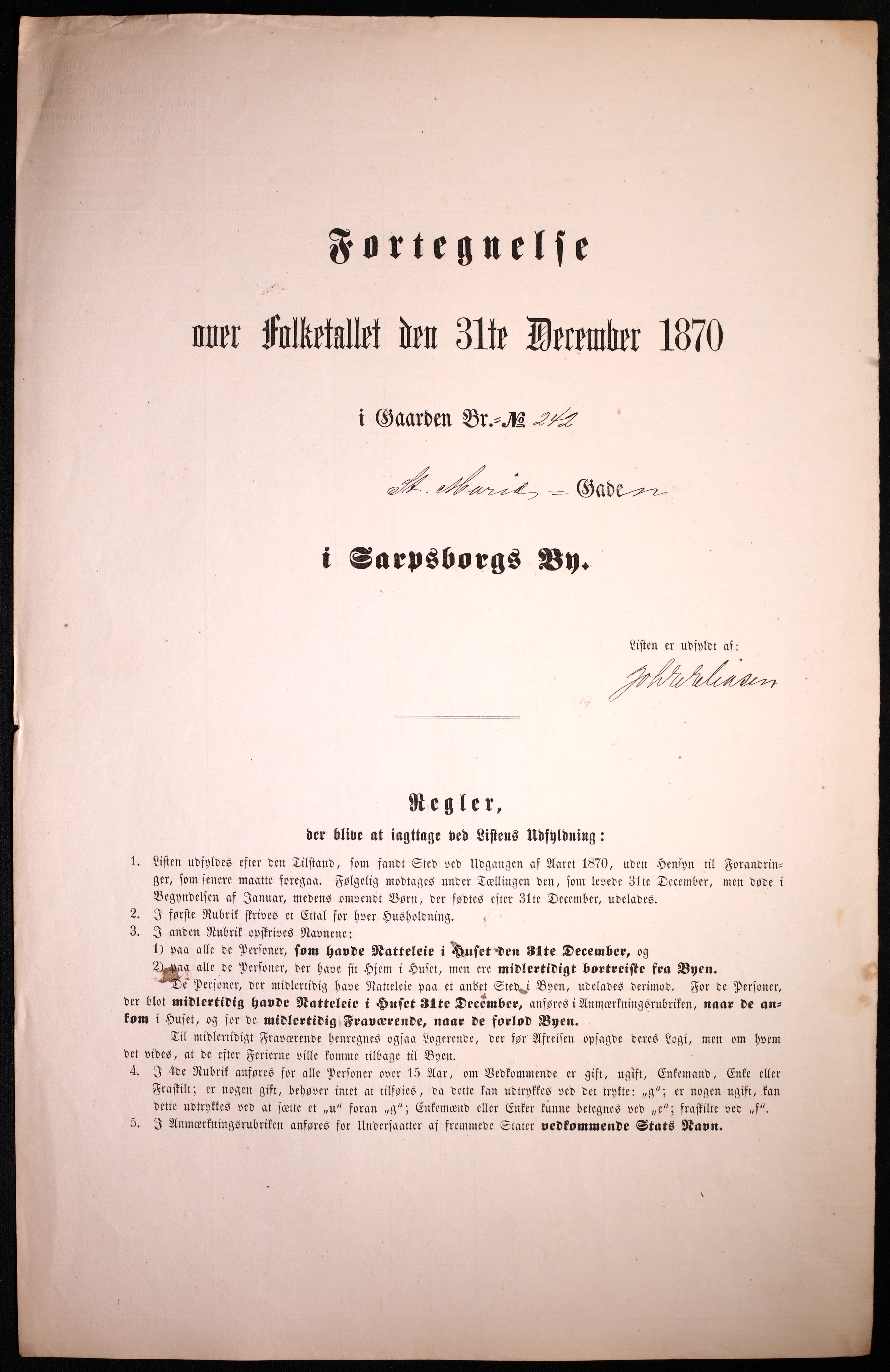 RA, 1870 census for 0102 Sarpsborg, 1870, p. 129