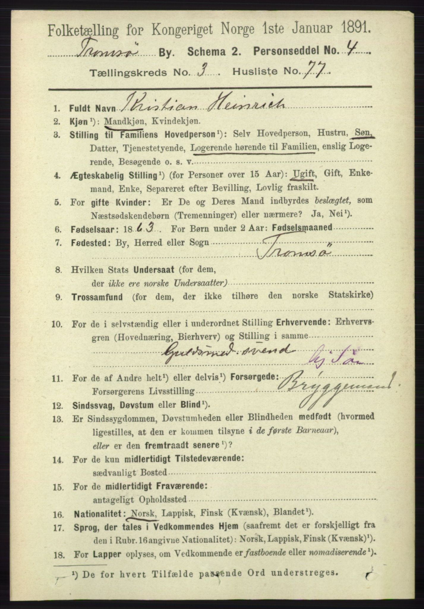 RA, 1891 census for 1902 Tromsø, 1891, p. 3988