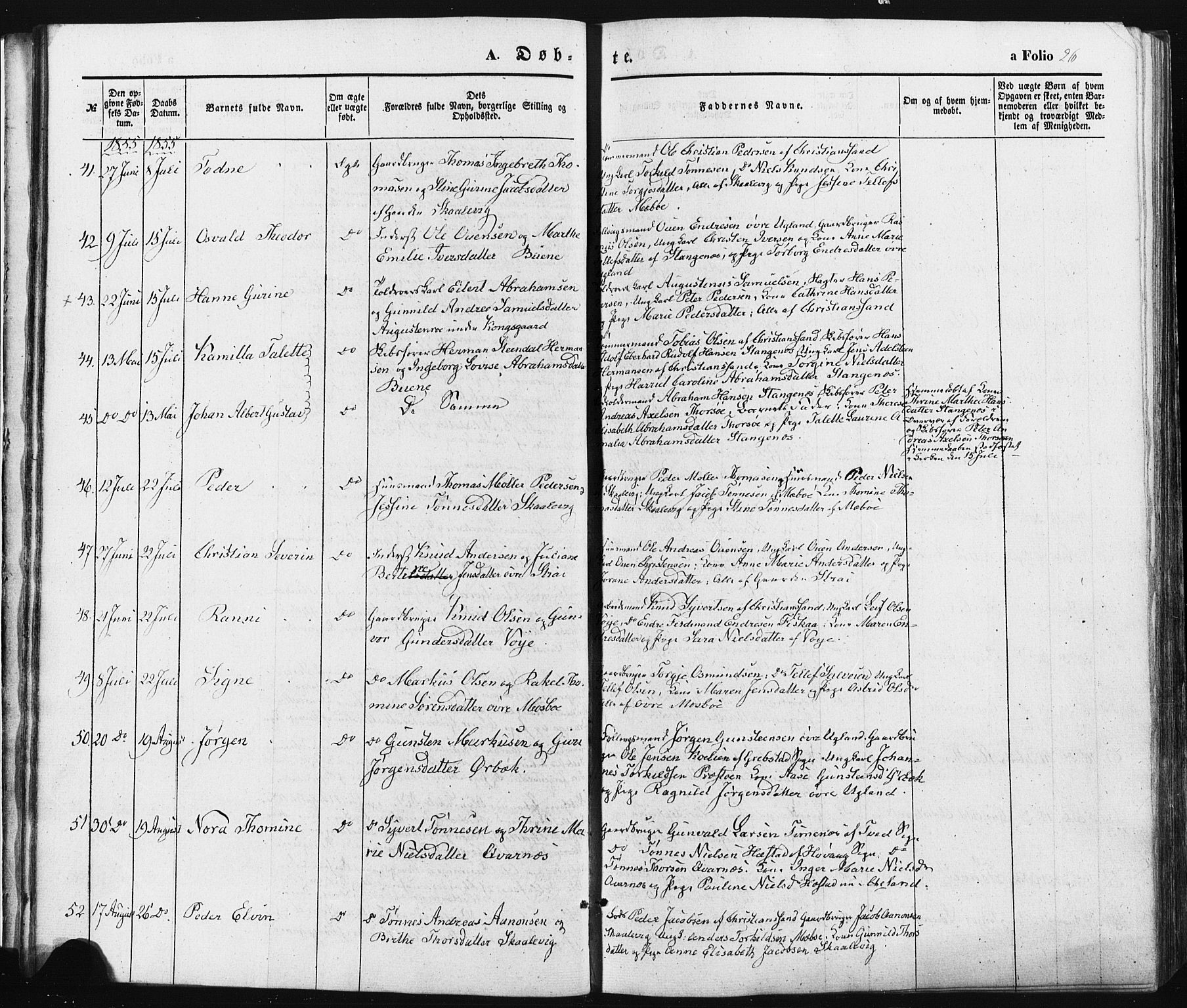 Oddernes sokneprestkontor, SAK/1111-0033/F/Fa/Faa/L0007: Parish register (official) no. A 7, 1851-1863, p. 26
