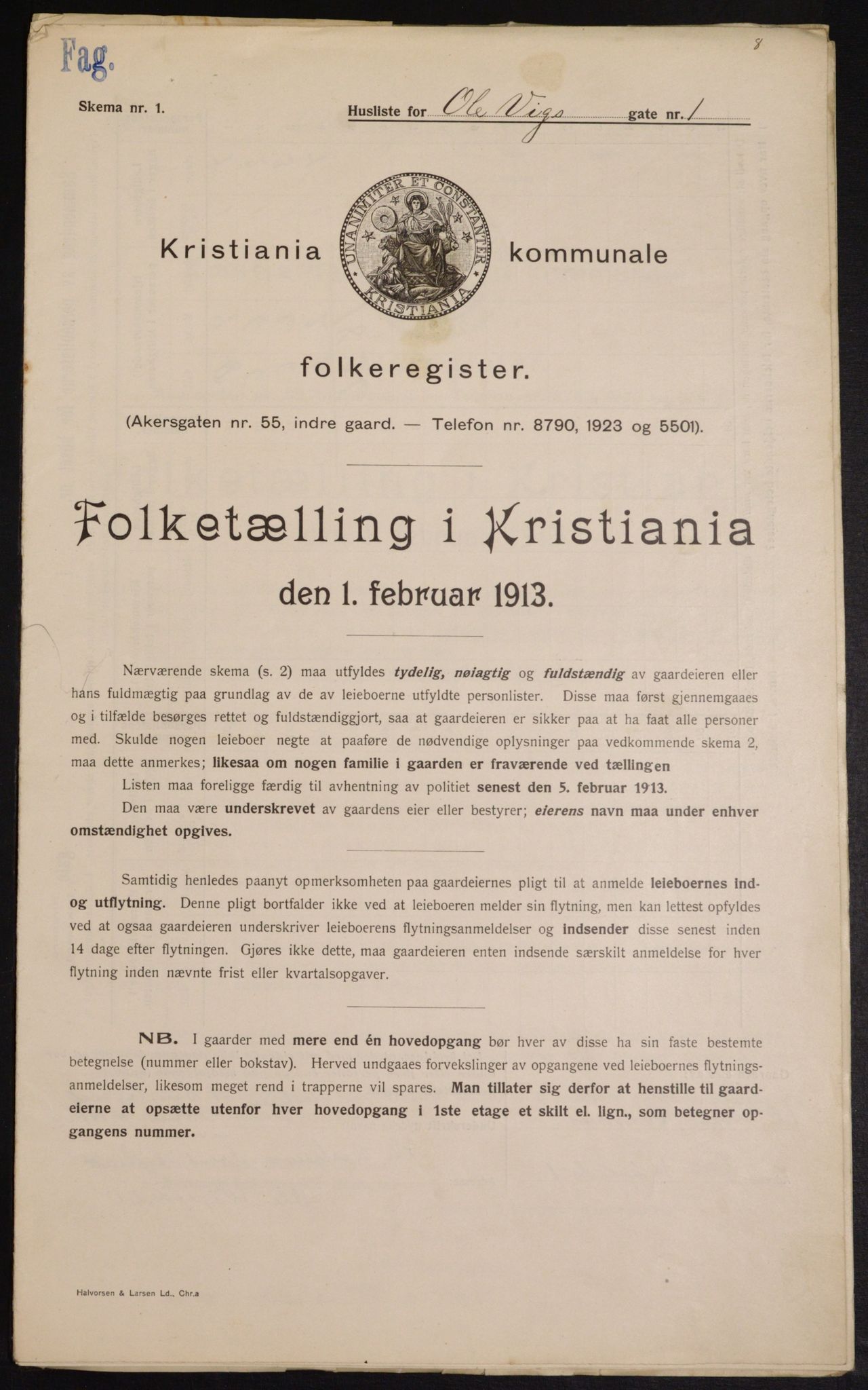 OBA, Municipal Census 1913 for Kristiania, 1913, p. 75556