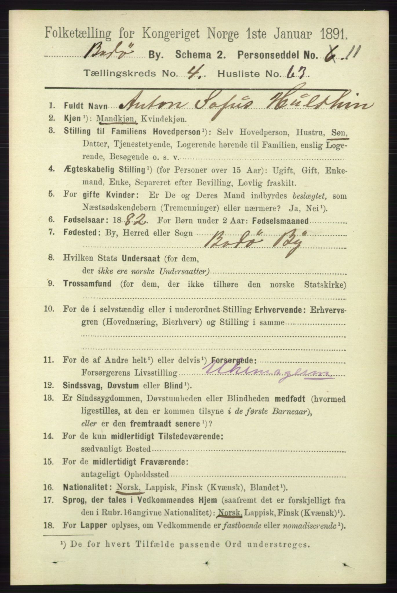 RA, 1891 census for 1804 Bodø, 1891, p. 3780