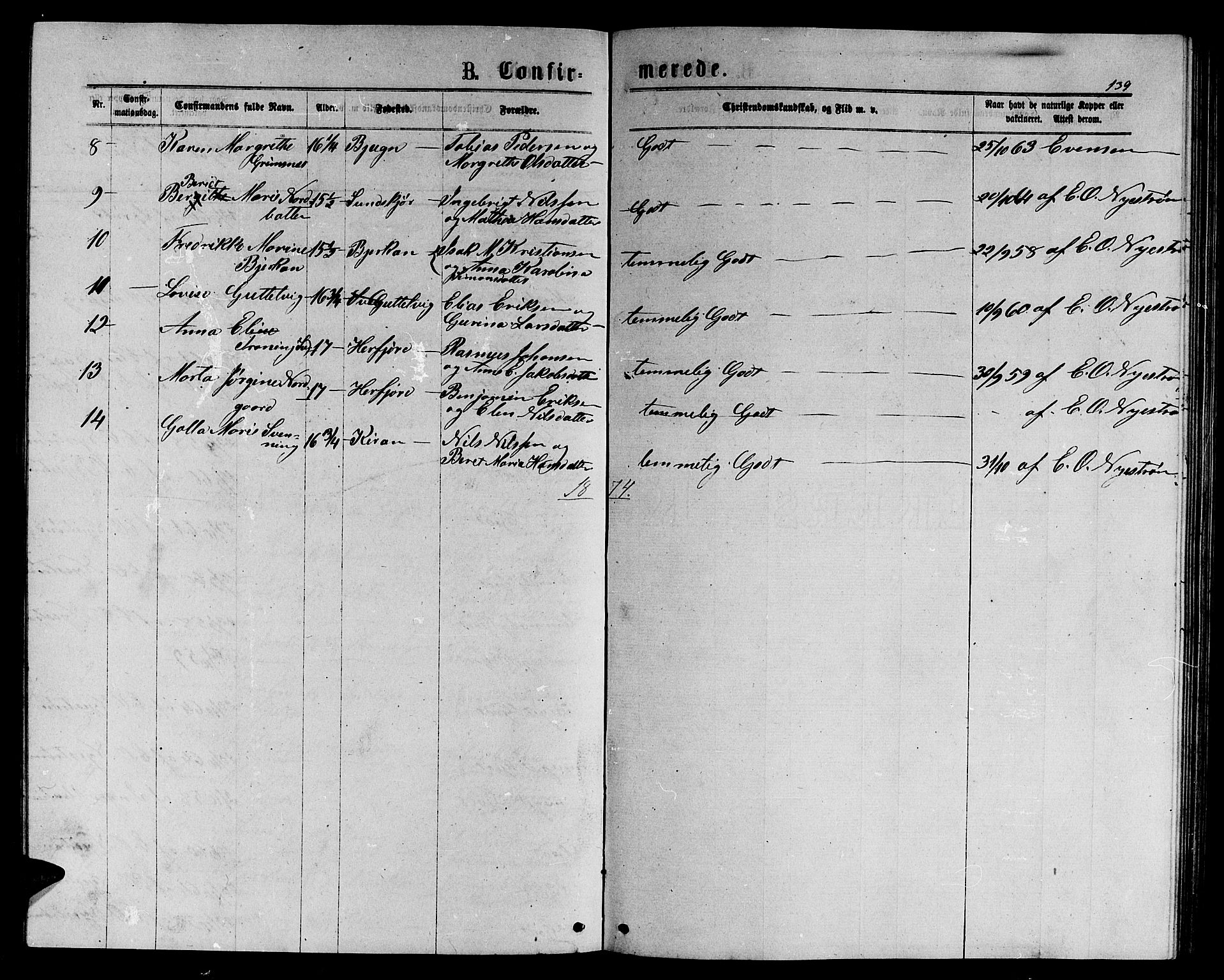Ministerialprotokoller, klokkerbøker og fødselsregistre - Sør-Trøndelag, SAT/A-1456/656/L0695: Parish register (copy) no. 656C01, 1867-1889, p. 139