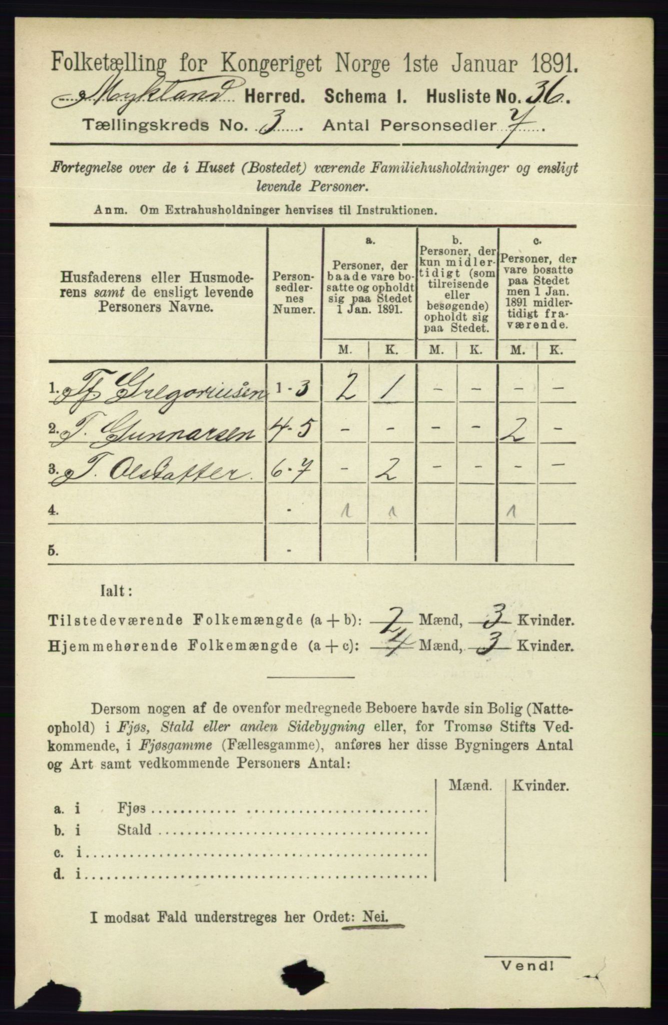 RA, 1891 census for 0932 Mykland, 1891, p. 562