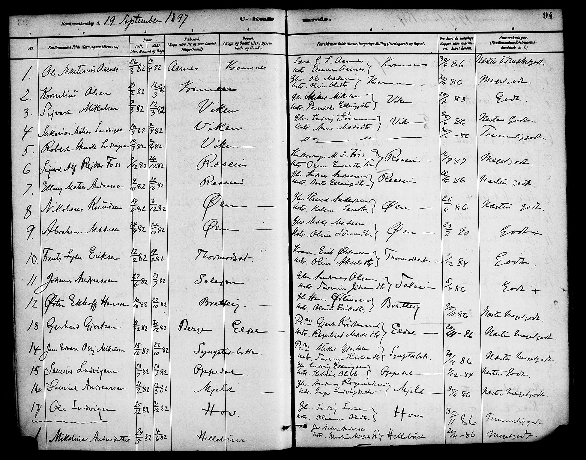 Gaular sokneprestembete, AV/SAB-A-80001/H/Haa: Parish register (official) no. D 1, 1882-1899, p. 94