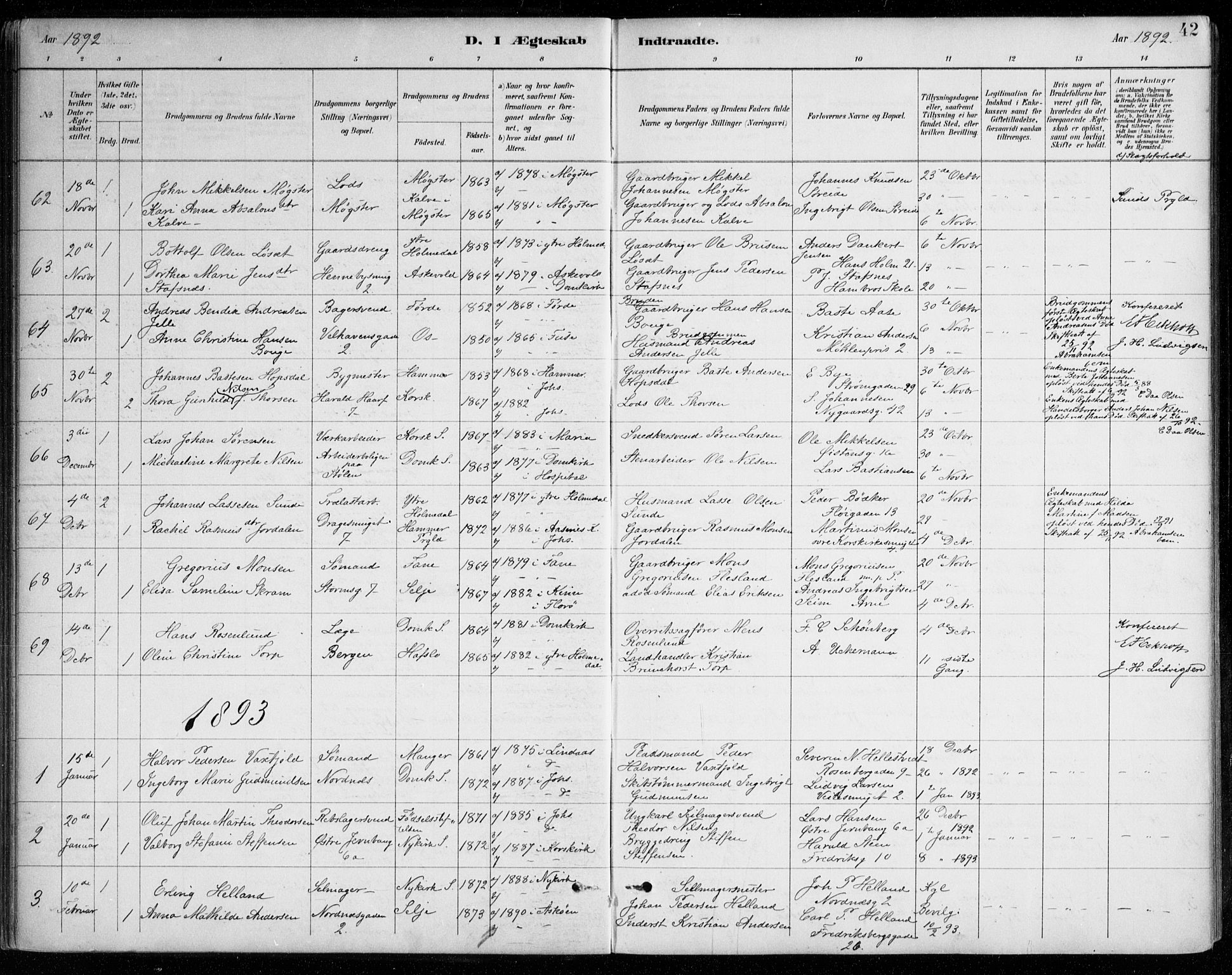 Johanneskirken sokneprestembete, SAB/A-76001/H/Haa/L0012: Parish register (official) no. D 1, 1885-1912, p. 42