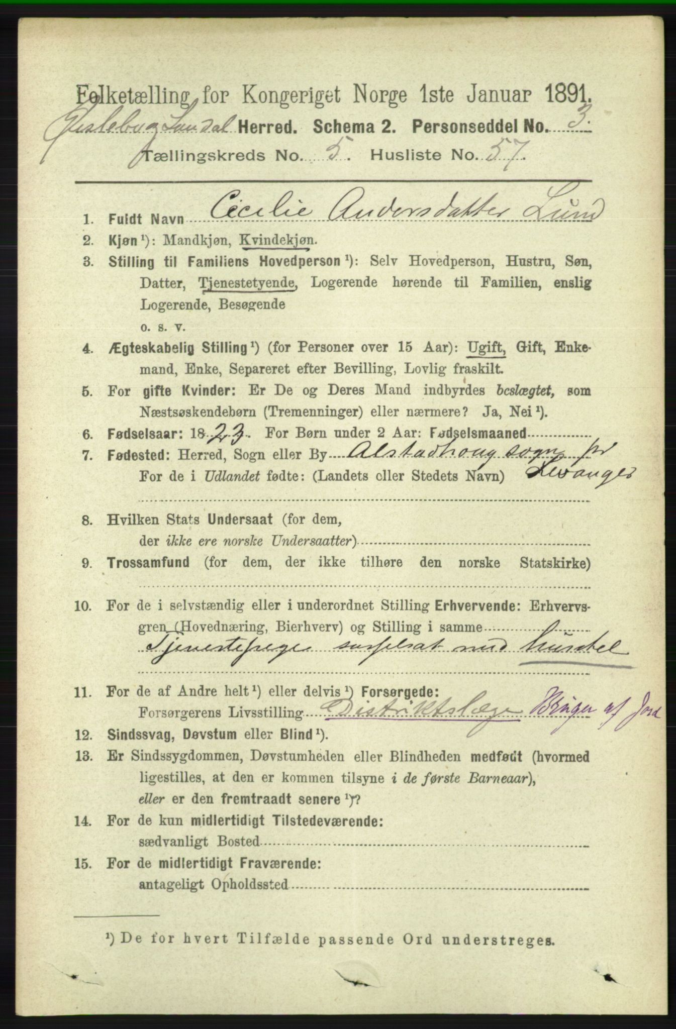 RA, 1891 census for 1021 Øyslebø og Laudal, 1891, p. 1640