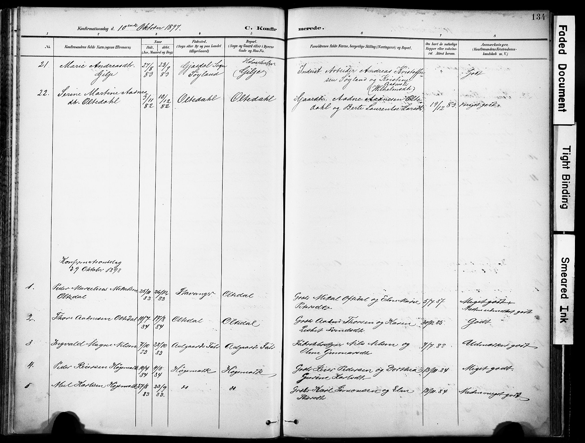 Lye sokneprestkontor, AV/SAST-A-101794/001/30BA/L0012: Parish register (official) no. A 11, 1896-1909, p. 134