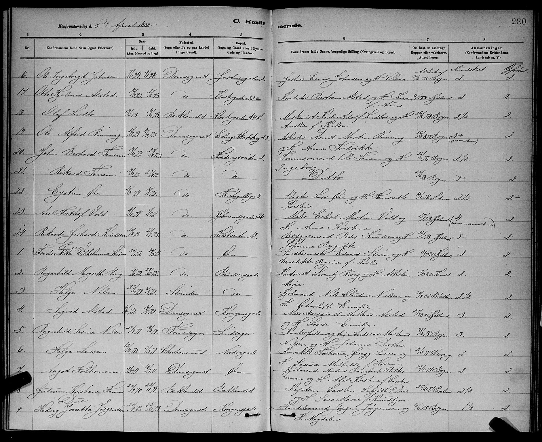 Ministerialprotokoller, klokkerbøker og fødselsregistre - Sør-Trøndelag, SAT/A-1456/601/L0092: Parish register (copy) no. 601C10, 1884-1897, p. 280