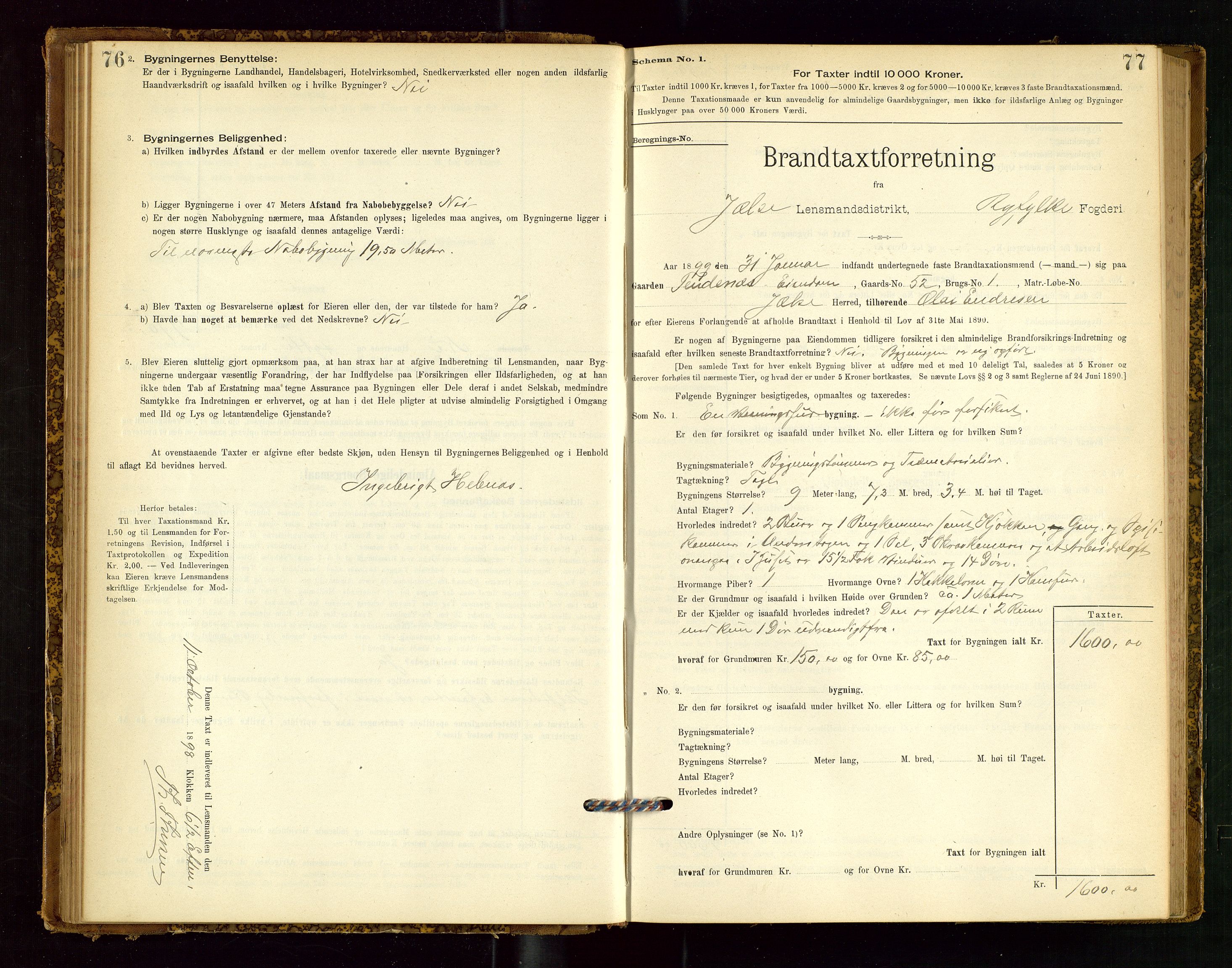 Jelsa lensmannskontor, SAST/A-100360/Gob/L0001: "Brandtaxationsprotocol", 1895-1918, p. 76-77