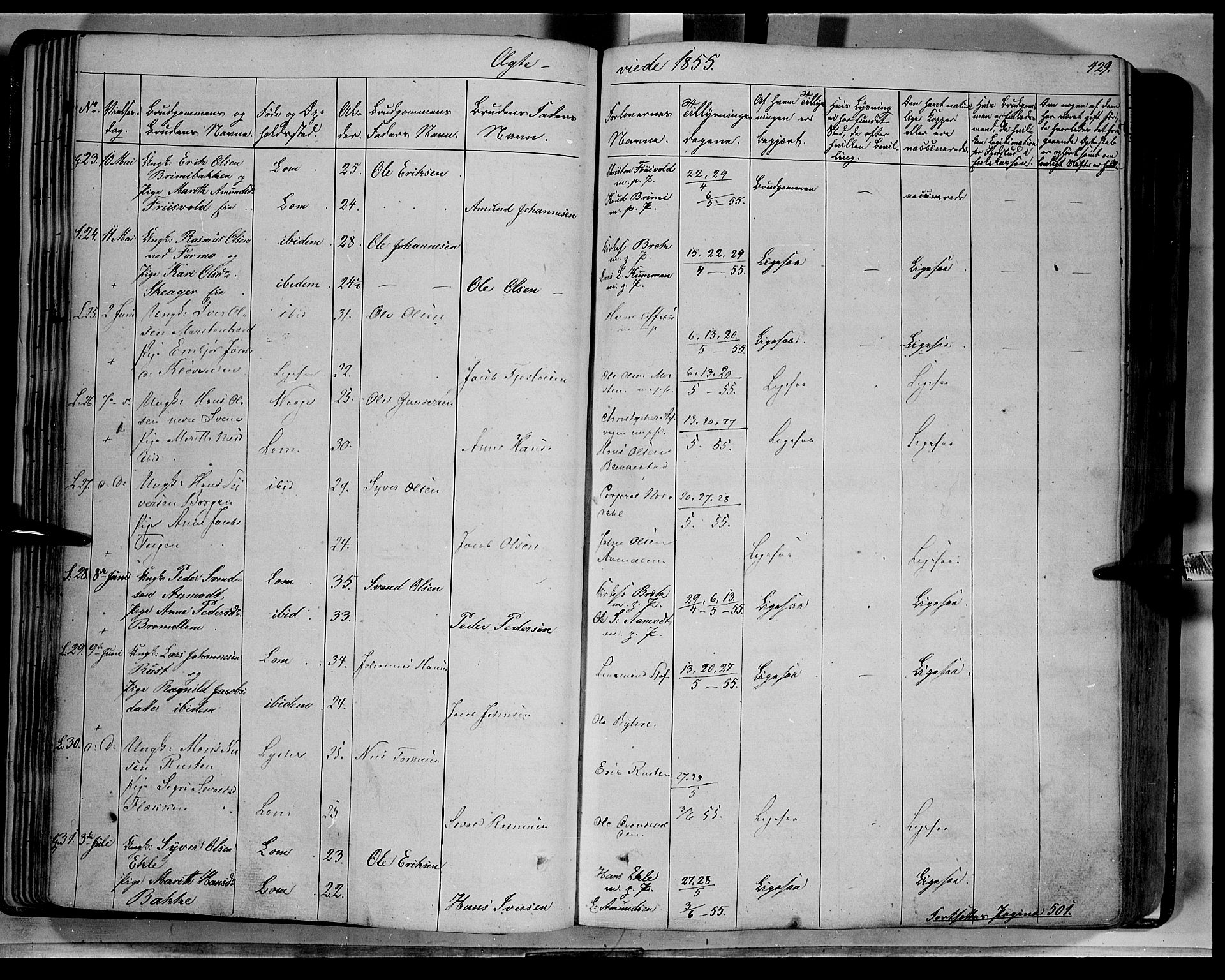 Lom prestekontor, SAH/PREST-070/K/L0006: Parish register (official) no. 6B, 1837-1863, p. 429
