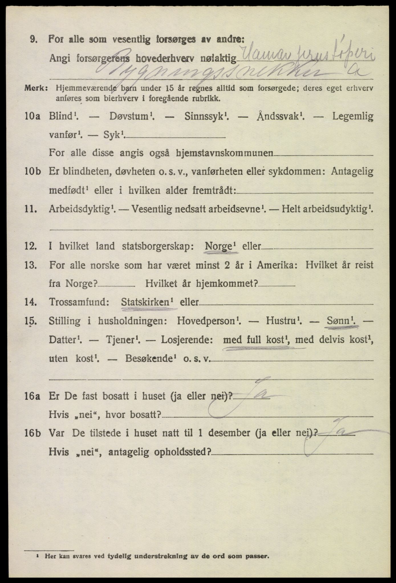 SAH, 1920 census for Stange, 1920, p. 5190