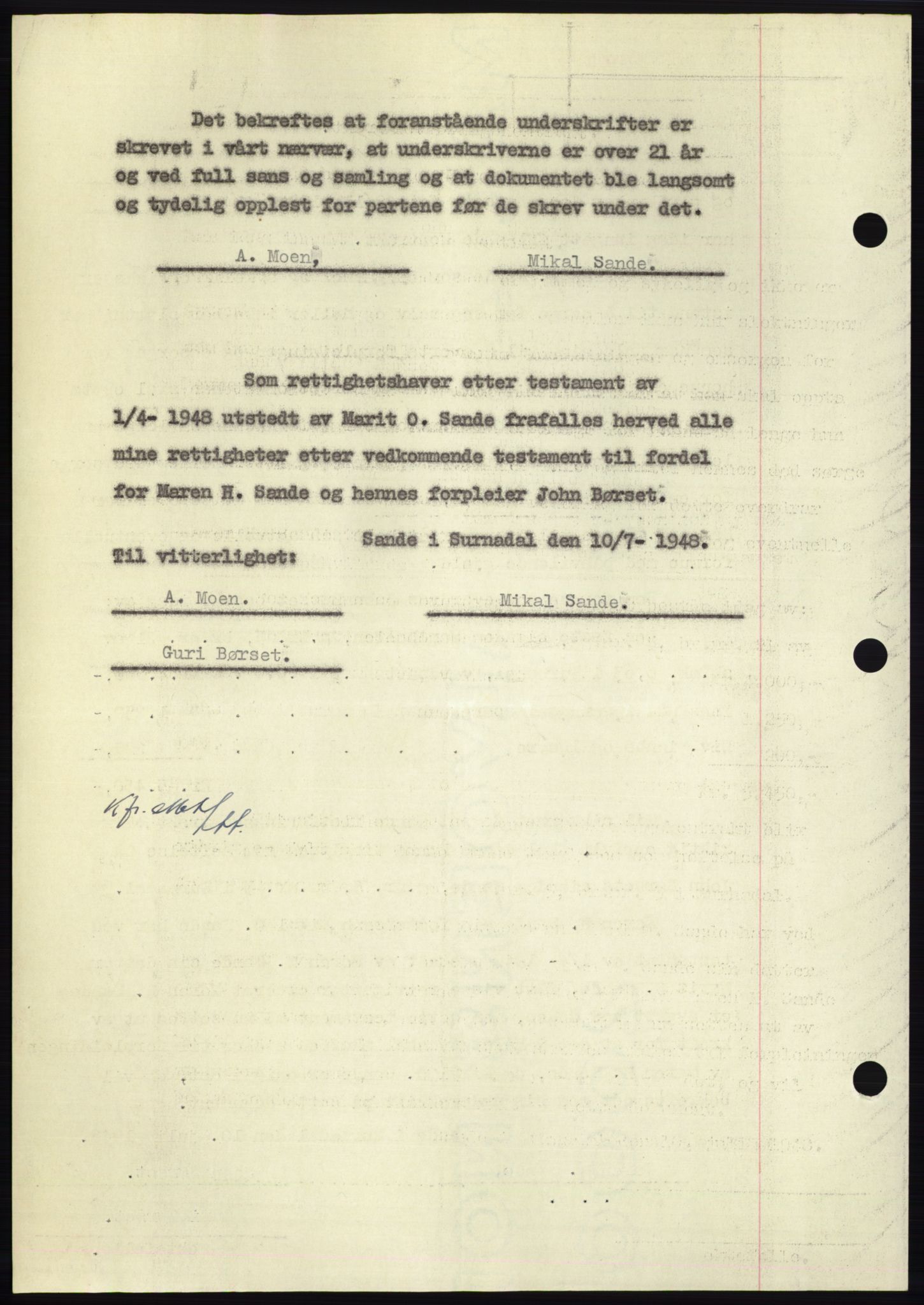 Nordmøre sorenskriveri, AV/SAT-A-4132/1/2/2Ca: Mortgage book no. B99, 1948-1948, Diary no: : 2229/1948