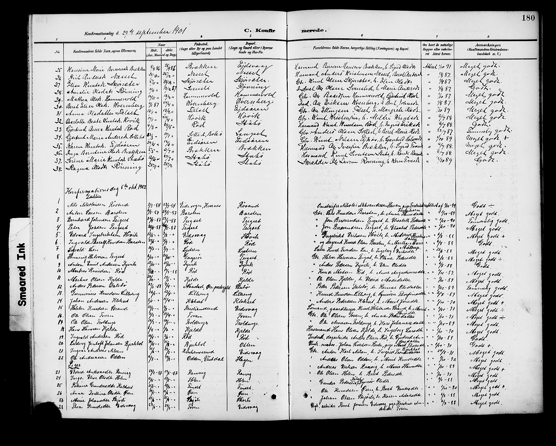 Ministerialprotokoller, klokkerbøker og fødselsregistre - Møre og Romsdal, SAT/A-1454/551/L0632: Parish register (copy) no. 551C04, 1894-1920, p. 180
