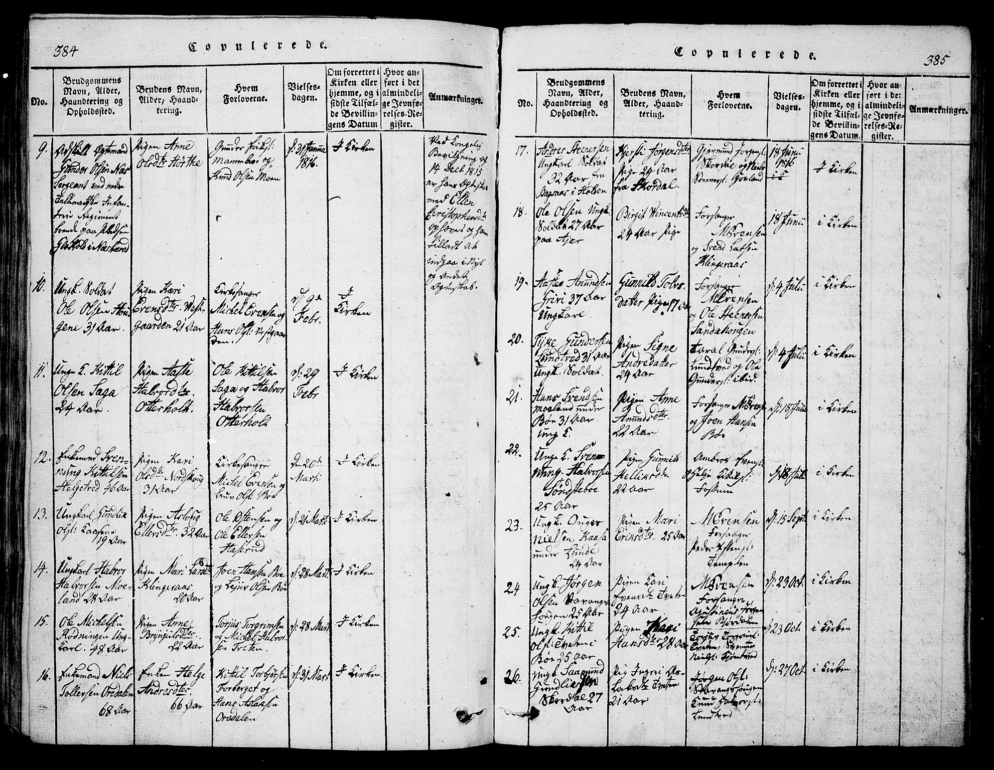 Bø kirkebøker, AV/SAKO-A-257/G/Ga/L0001: Parish register (copy) no. 1, 1815-1831, p. 384-385