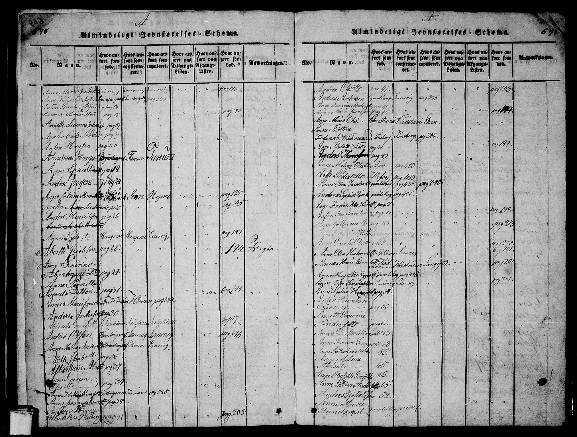 Larvik kirkebøker, AV/SAKO-A-352/G/Gb/L0001: Parish register (copy) no. II 1, 1818-1843, p. 670-671