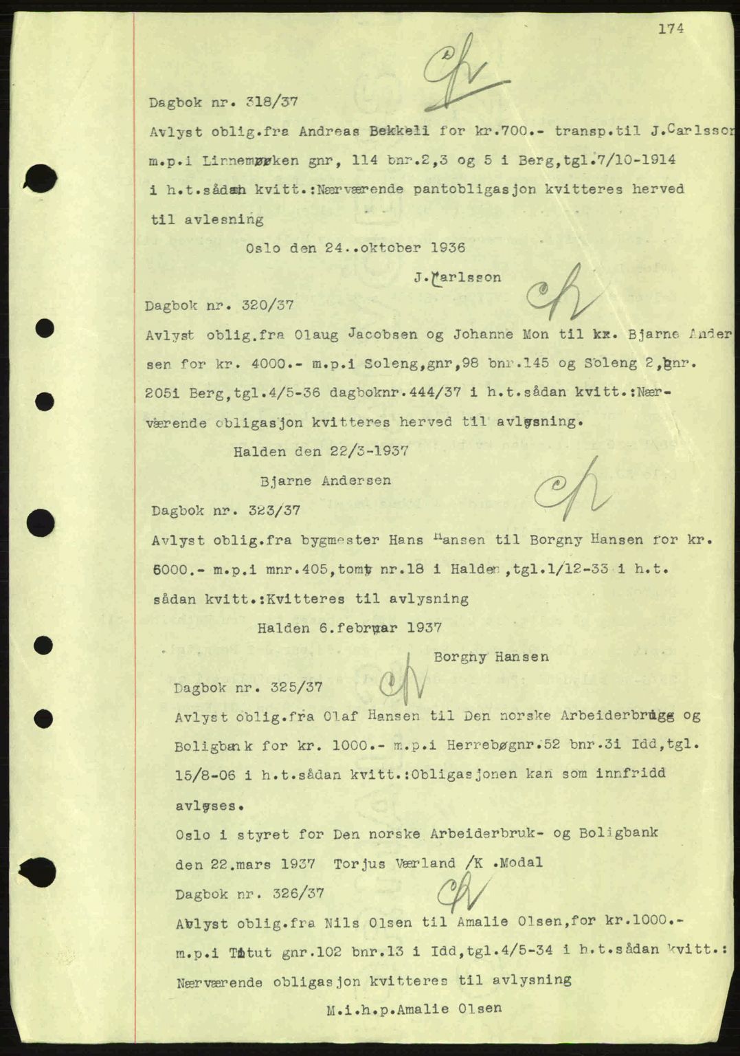 Idd og Marker sorenskriveri, AV/SAO-A-10283/G/Gb/Gbc/L0001: Mortgage book no. B1-3, 1936-1939, Diary no: : 318/1937