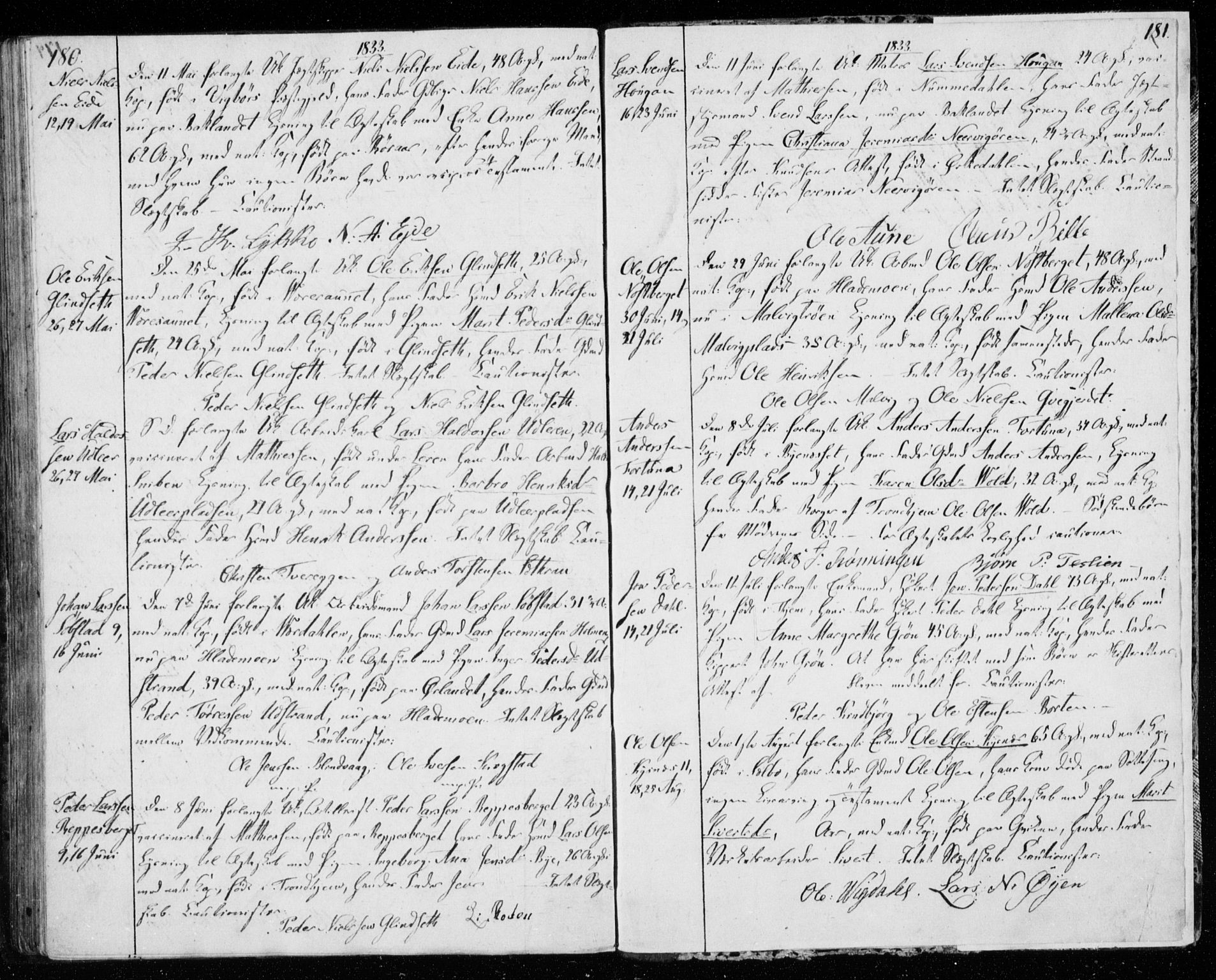 Ministerialprotokoller, klokkerbøker og fødselsregistre - Sør-Trøndelag, SAT/A-1456/606/L0295: Banns register no. 606A10, 1815-1833, p. 180-181