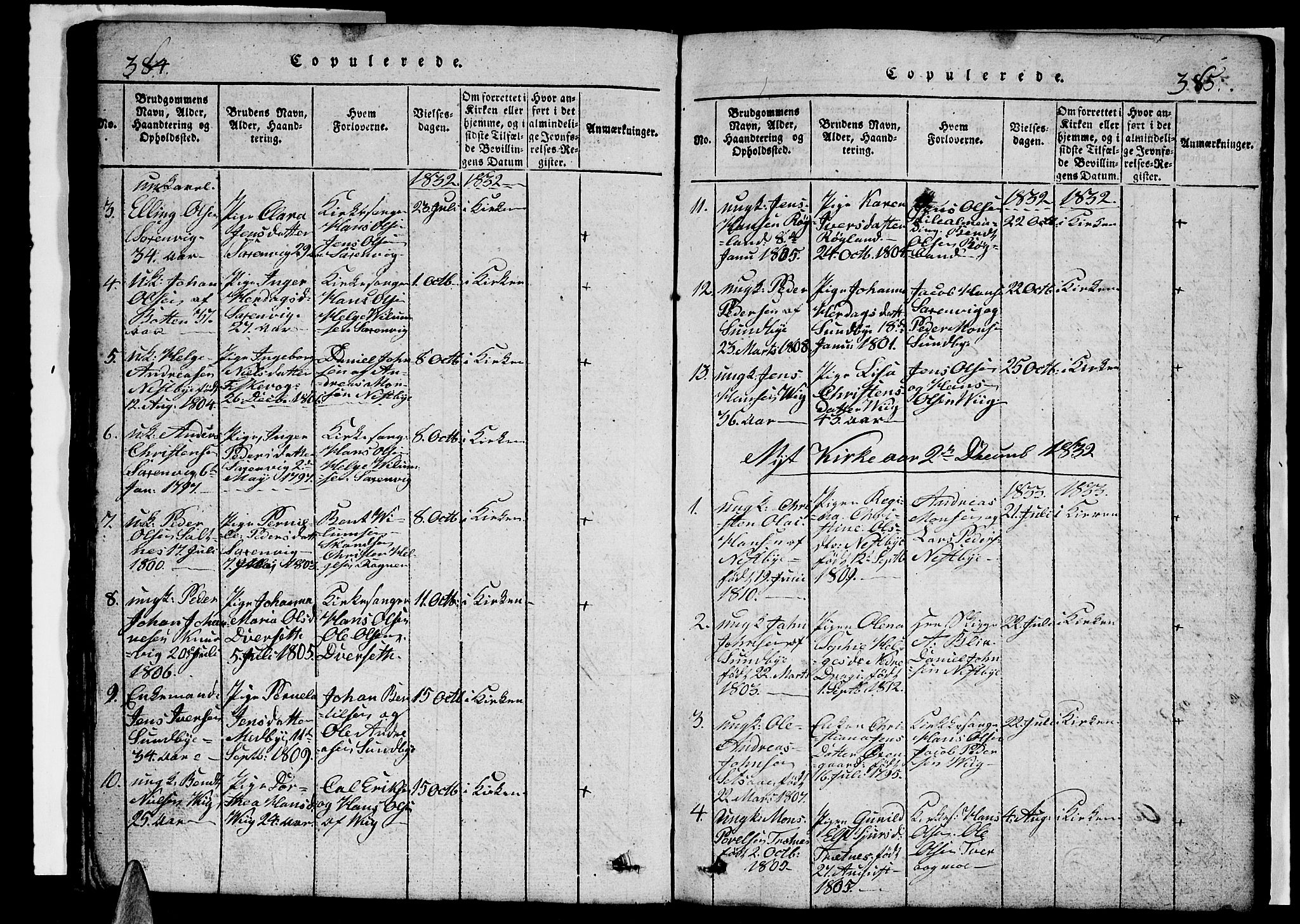 Ministerialprotokoller, klokkerbøker og fødselsregistre - Nordland, SAT/A-1459/847/L0676: Parish register (copy) no. 847C04, 1821-1853, p. 384-385