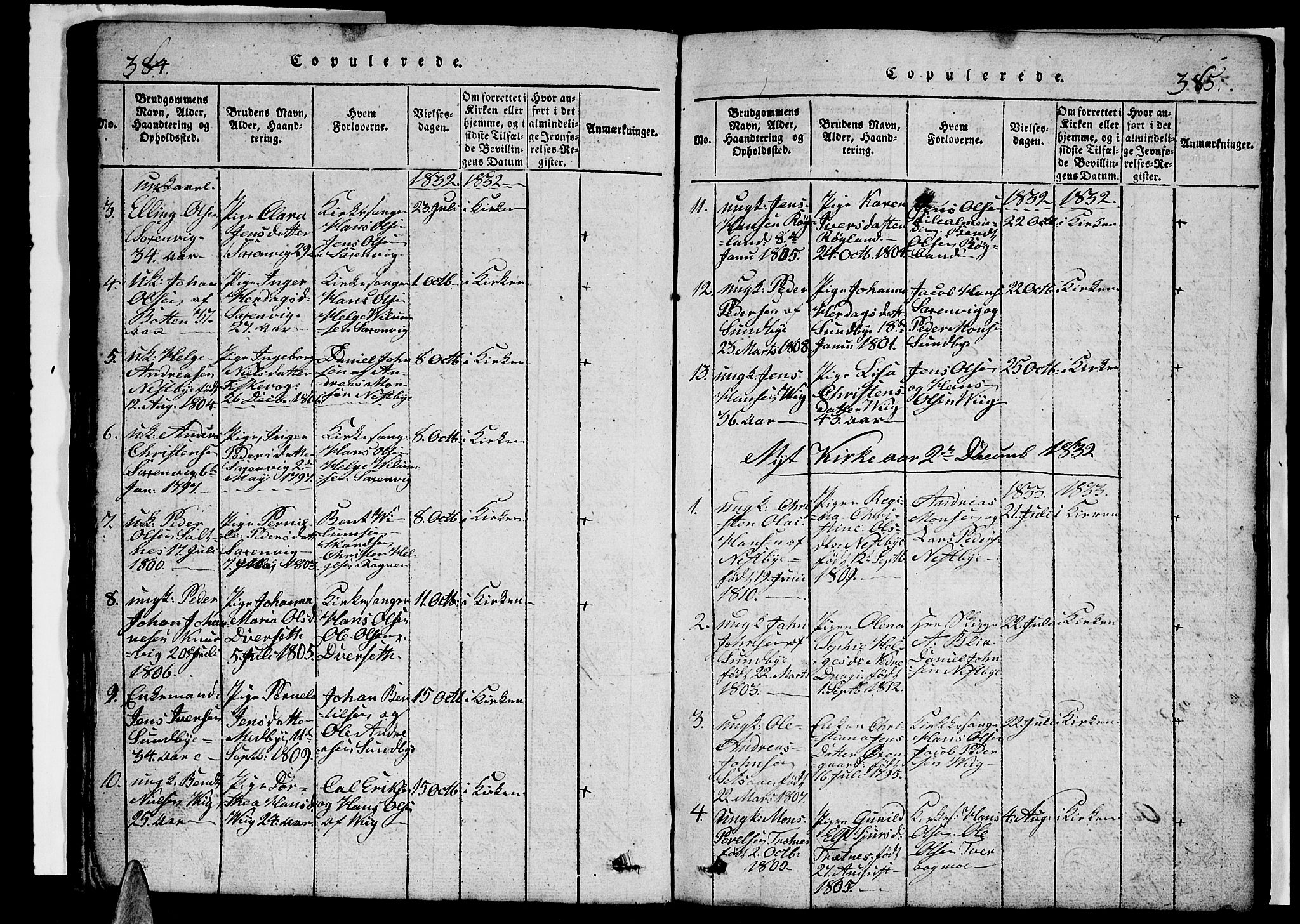 Ministerialprotokoller, klokkerbøker og fødselsregistre - Nordland, AV/SAT-A-1459/847/L0676: Parish register (copy) no. 847C04, 1821-1853, p. 384-385