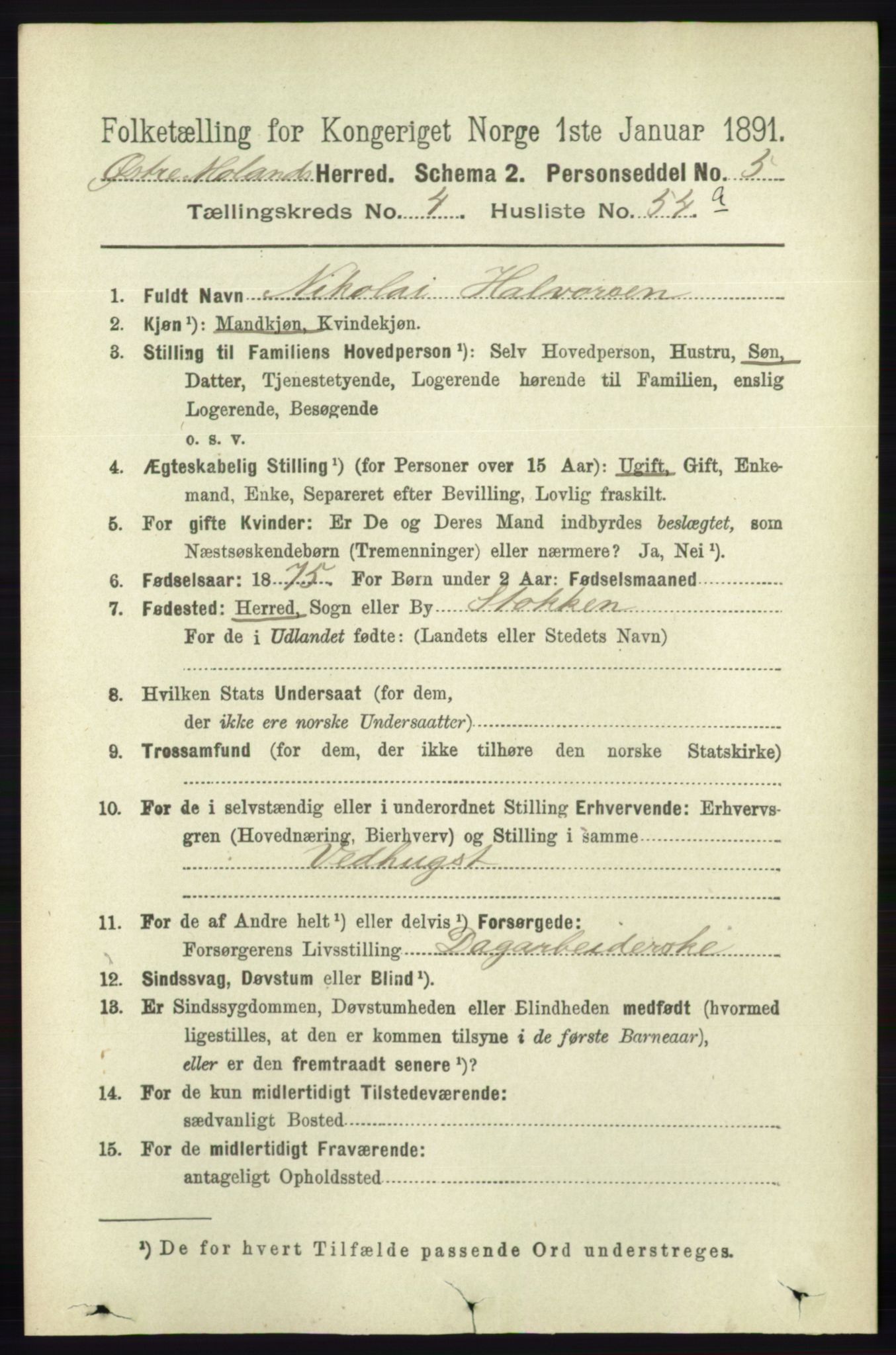 RA, 1891 census for 0918 Austre Moland, 1891, p. 2358