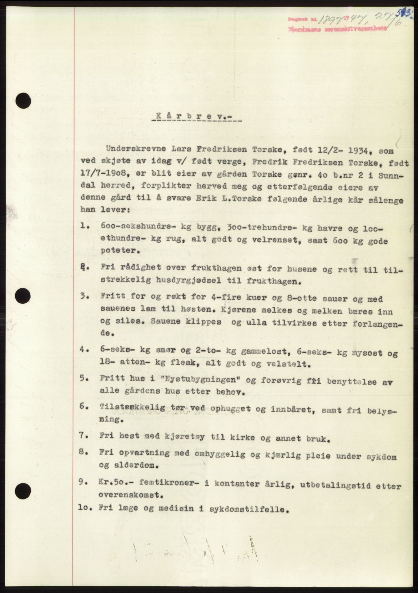 Nordmøre sorenskriveri, AV/SAT-A-4132/1/2/2Ca: Mortgage book no. B96, 1947-1947, Diary no: : 1397/1947