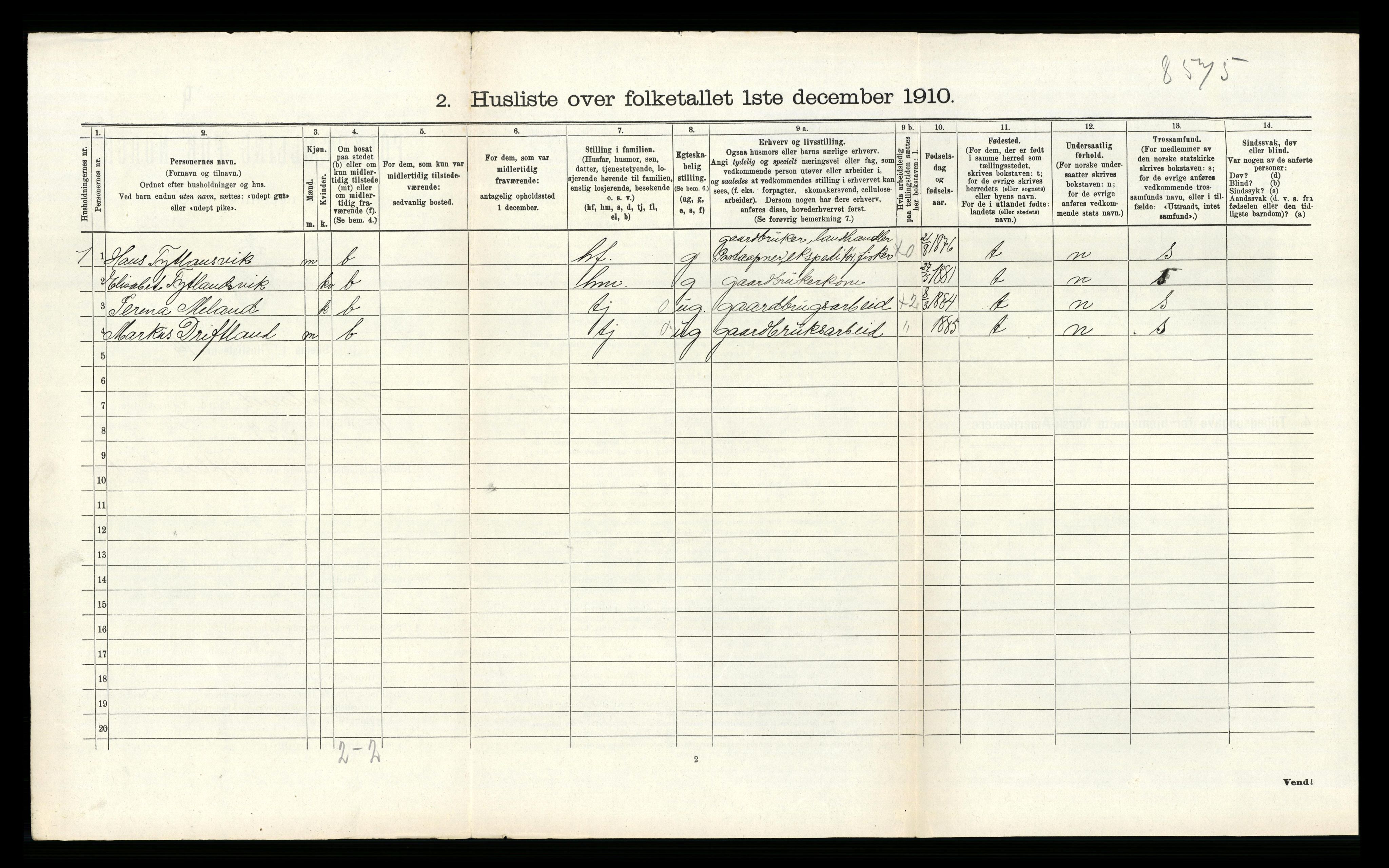 RA, 1910 census for Hjelmeland, 1910, p. 367