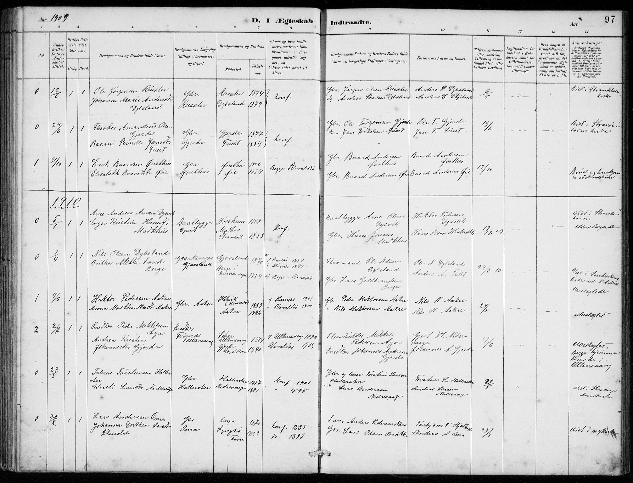 Strandebarm sokneprestembete, SAB/A-78401/H/Hab: Parish register (copy) no. C  1, 1891-1913, p. 97